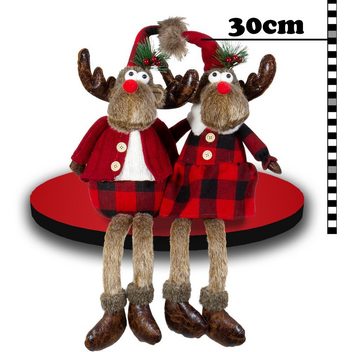 Christmas Paradise Weihnachtsfigur Elch sitzend 30cm (60cm) (Dekofiguren, 2 St., im Set), Rentier Kantenhocker, Pärchen-Mann und Frau, Weihnachtsdeko Rot