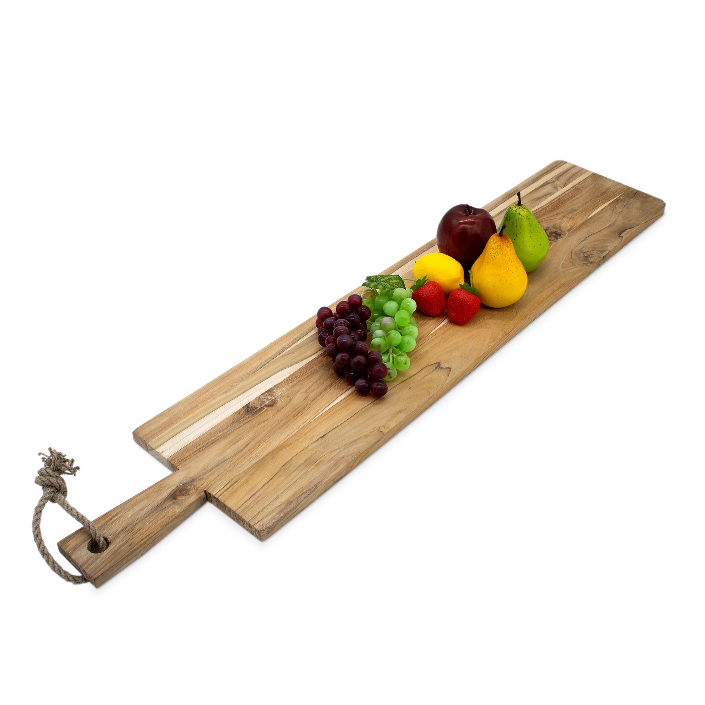 Spetebo Servierplatte XXL Teak Servierbrett, Holz, (Anzahl, 1-tlg., lebensmittelechte Servierplatte), mit Griff