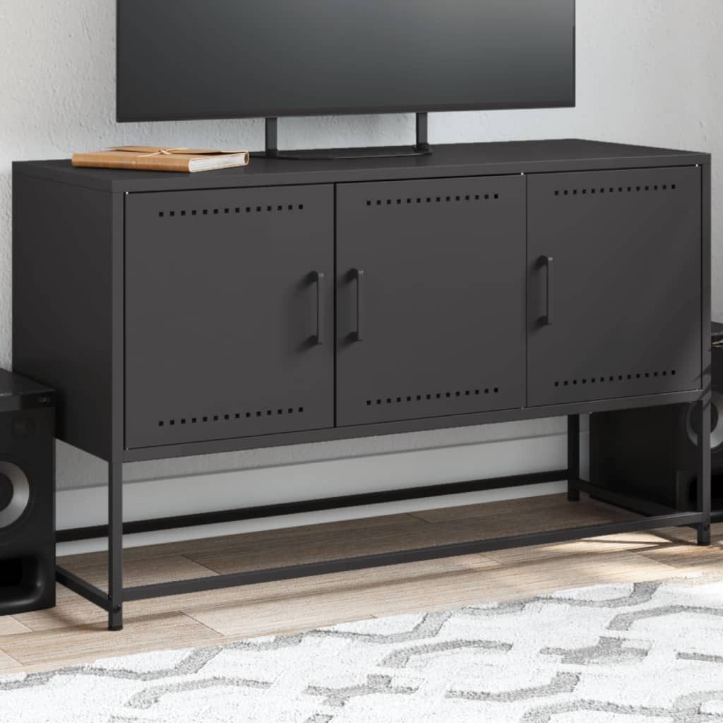 furnicato TV-Schrank Industrie-Stil 100,5 x 39 x 60,5 cm Schwarz (1-St) Stabiles Lowboard mit 3 Fächern für dein Wohnzimmer in Schwarz