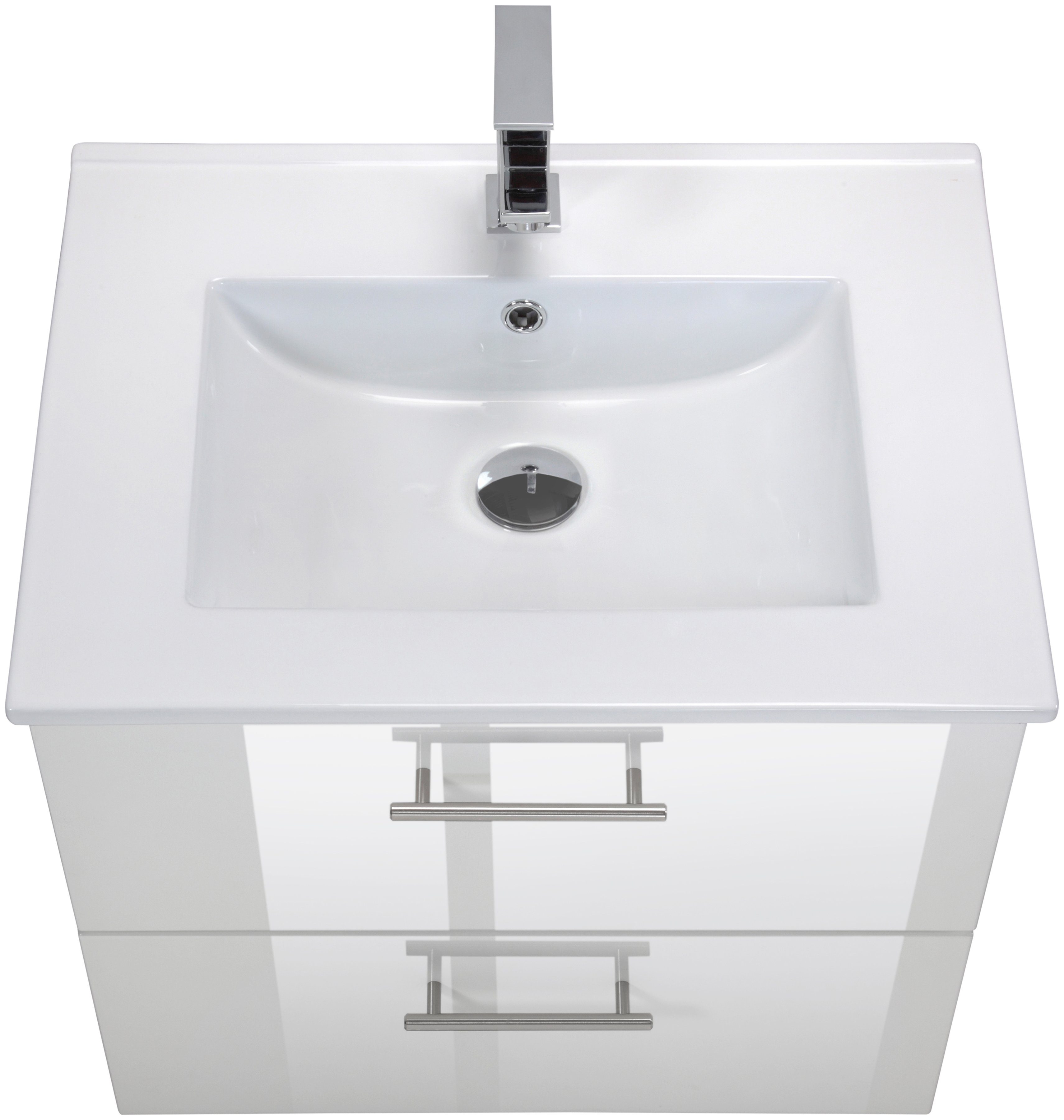 welltime Waschtisch Trento in verschiedenen Ausführungen inkl. Waschbecken, Badmöbel in Breite 60 cm, Badschrank Waschplatz mit 2 Schubladen