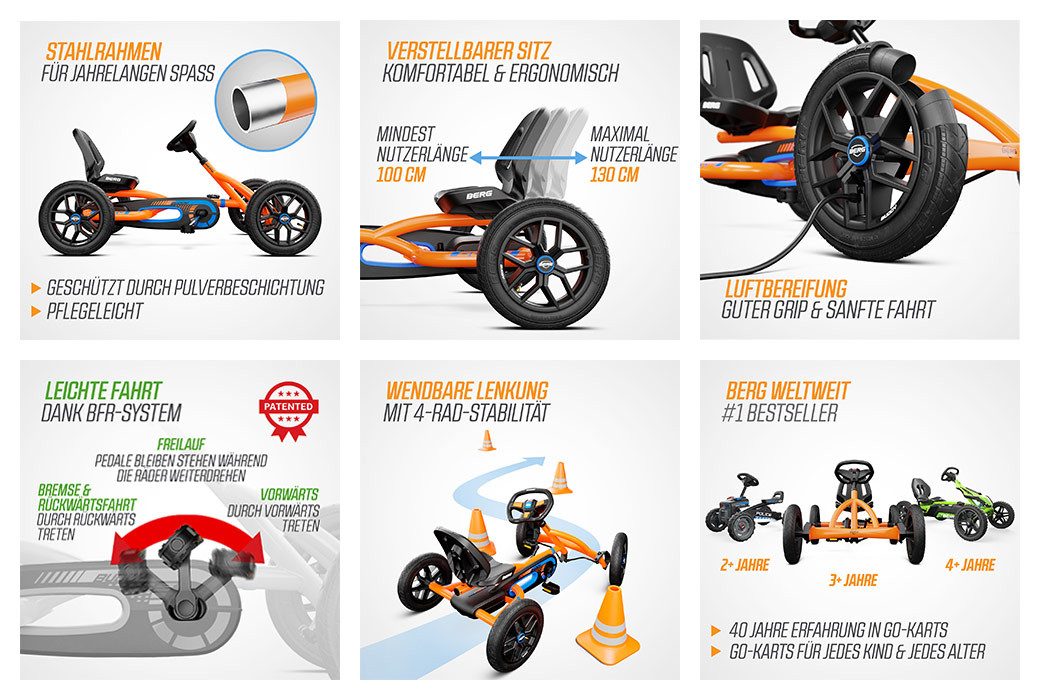 Berg Go-Kart BERG Gokart Buddy B-Orange 2.0 BFR mit Rundumleuchte