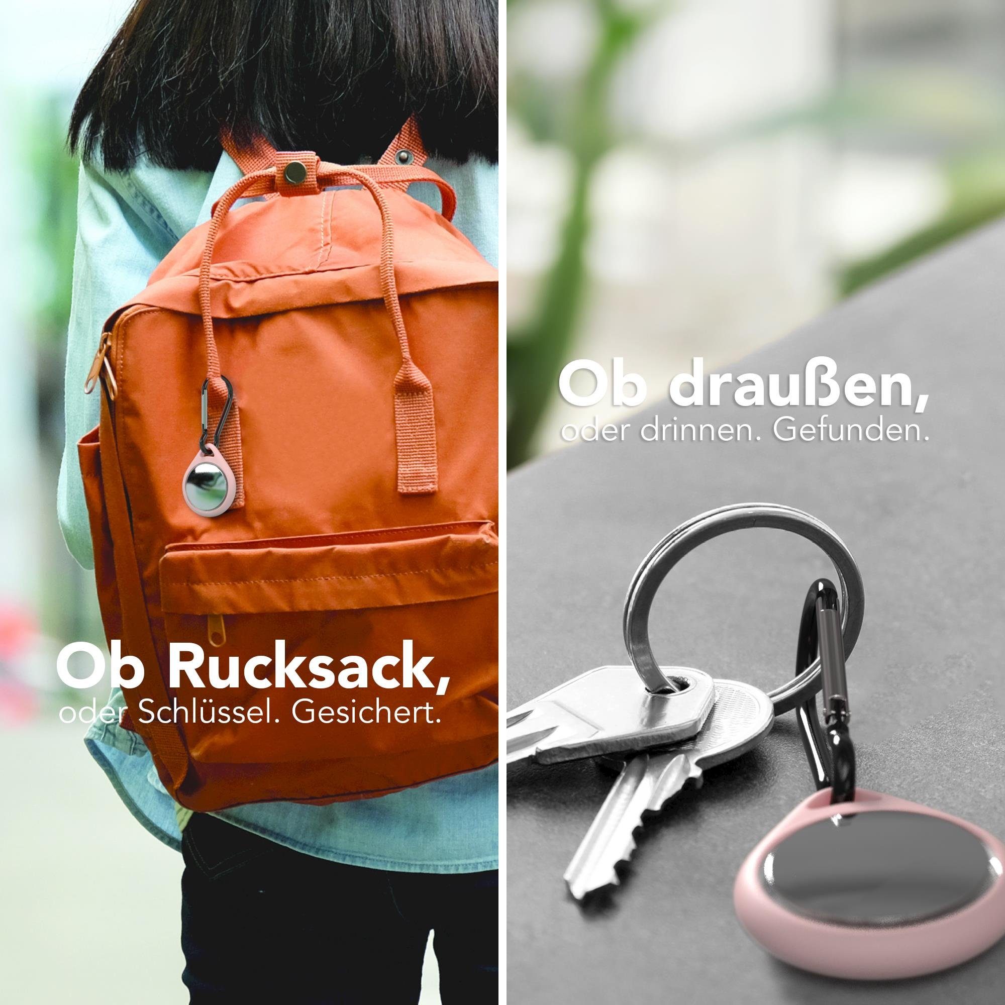 Karabiner AirTag, EAZY Hülle mit Rosa Silikon Tracker Anhänger Schlüsselanhänger Karabiner Apple kompatibel Airtags Schutzhülle CASE aus