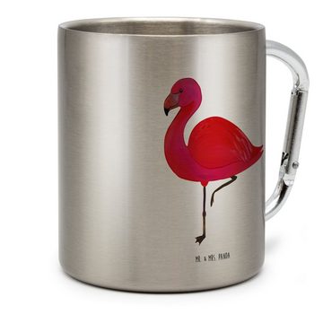 Mr. & Mrs. Panda Tasse Flamingo Classic - Transparent - Geschenk, Becher, Tochter, Edelstahl, Edelstahl, Karabinerhaken