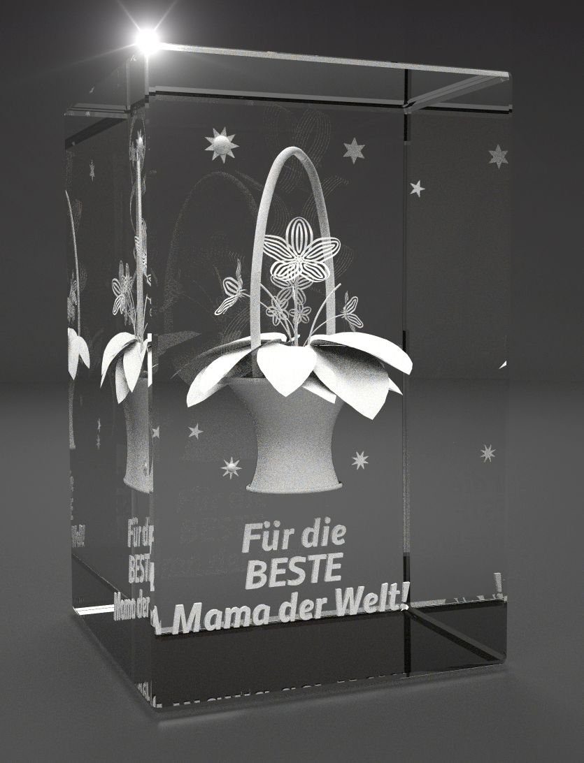 Welt, Made Germany, Hochwertige Blumentopf Geschenkbox, Beste in Familienbetrieb 3D VIP-LASER - der I Dekofigur Glasquader Mama