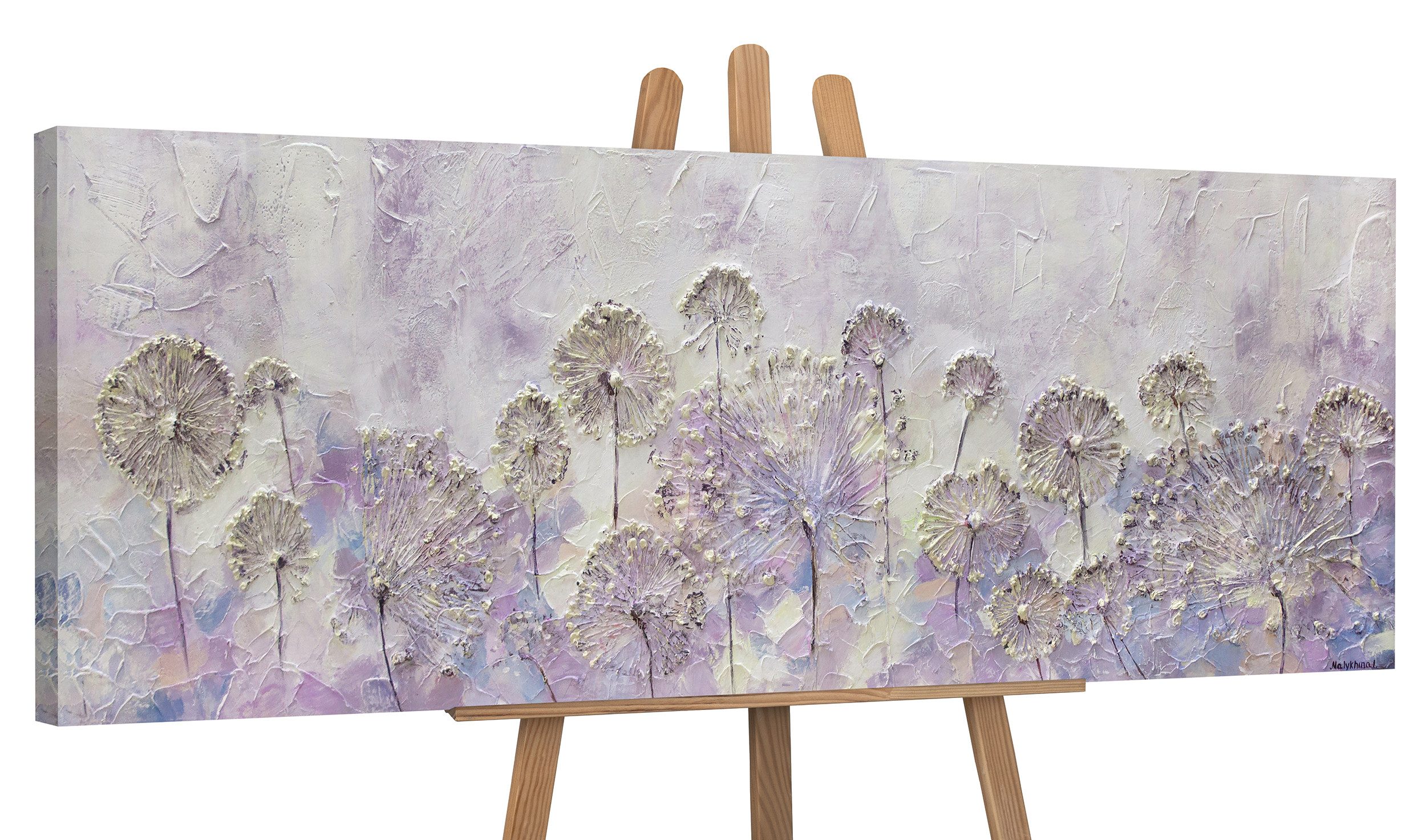 YS-Art Gemälde Frühlingsanfang, Blumen, Blumen Leinwand Bild Handgemalt Lila Löwenzahn