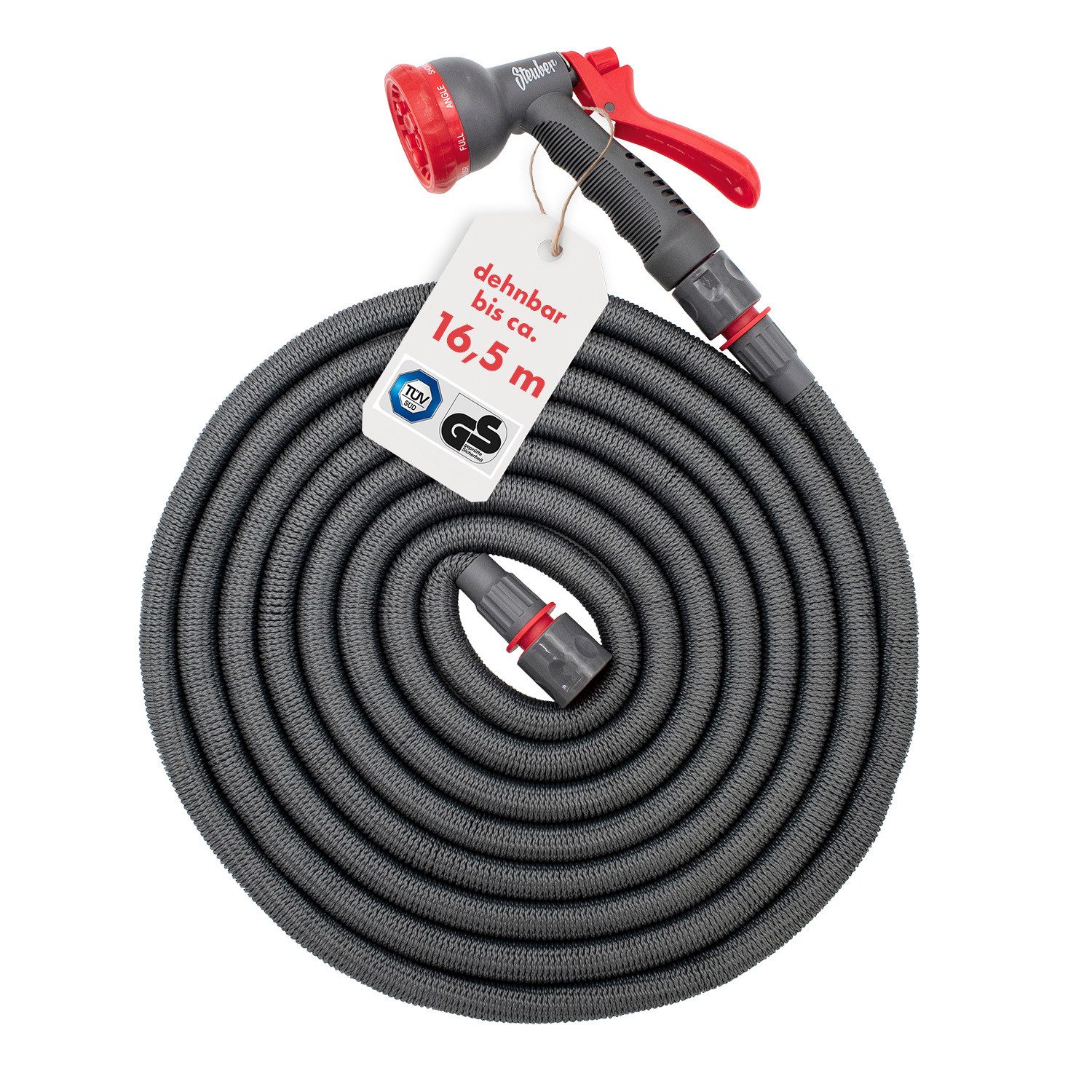 Steuber Gartenschlauch Flexibel grau, inkl. Sprühkopf & Adapter-Set