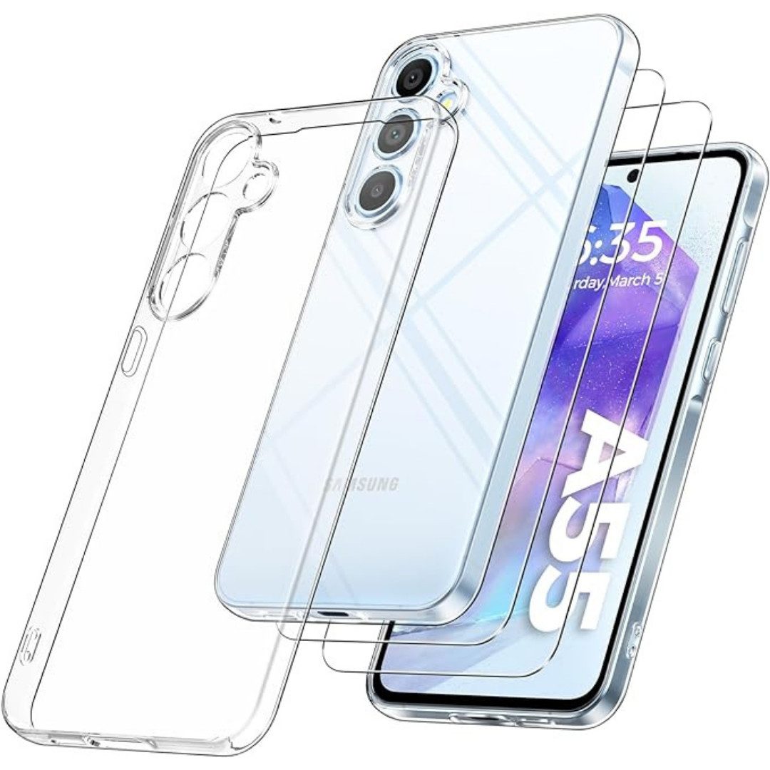 SmartUP Smartphone-Hülle + 2X Schutzglas für Samsung Galaxy A55 5G Panzerfolie Display Case 9H 6,6, kompletter Rundumschutz