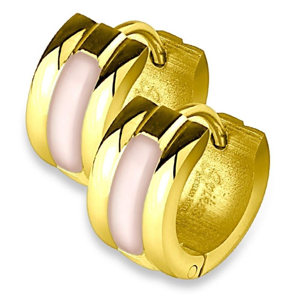 Creolen-Set Gold - Creolen Schalen Inlay Silber aus Edelstahl Unisex