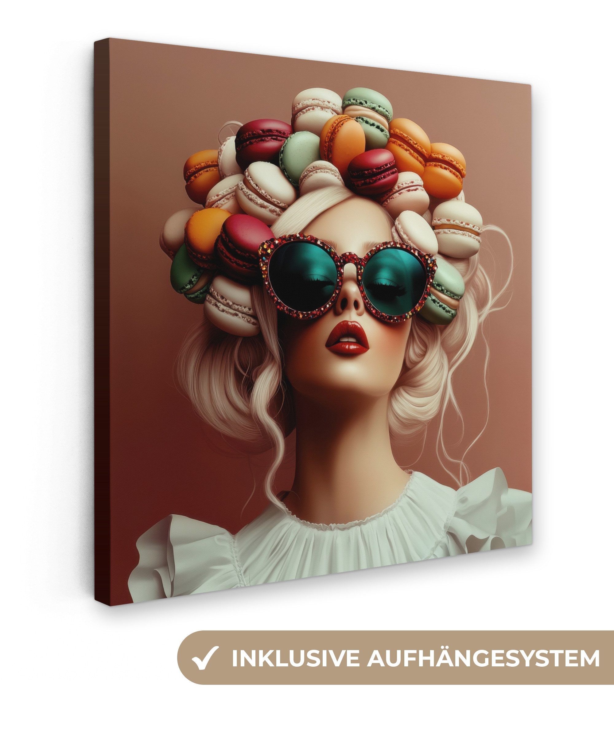 OneMillionCanvasses® Leinwandbild Frau - Makronen - günstig online kaufen