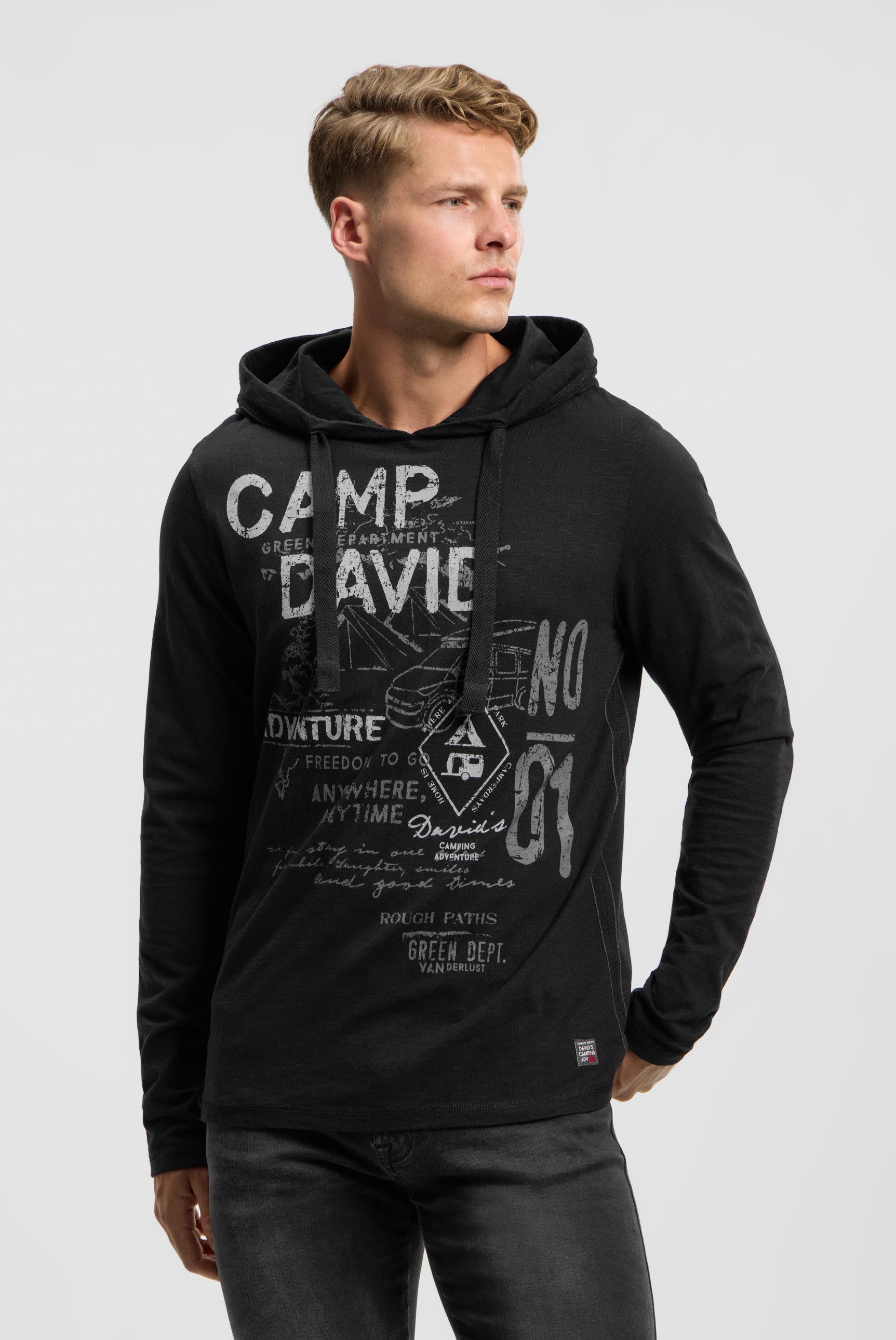 CAMP DAVID Kapuzenshirt mit offenen Kanten