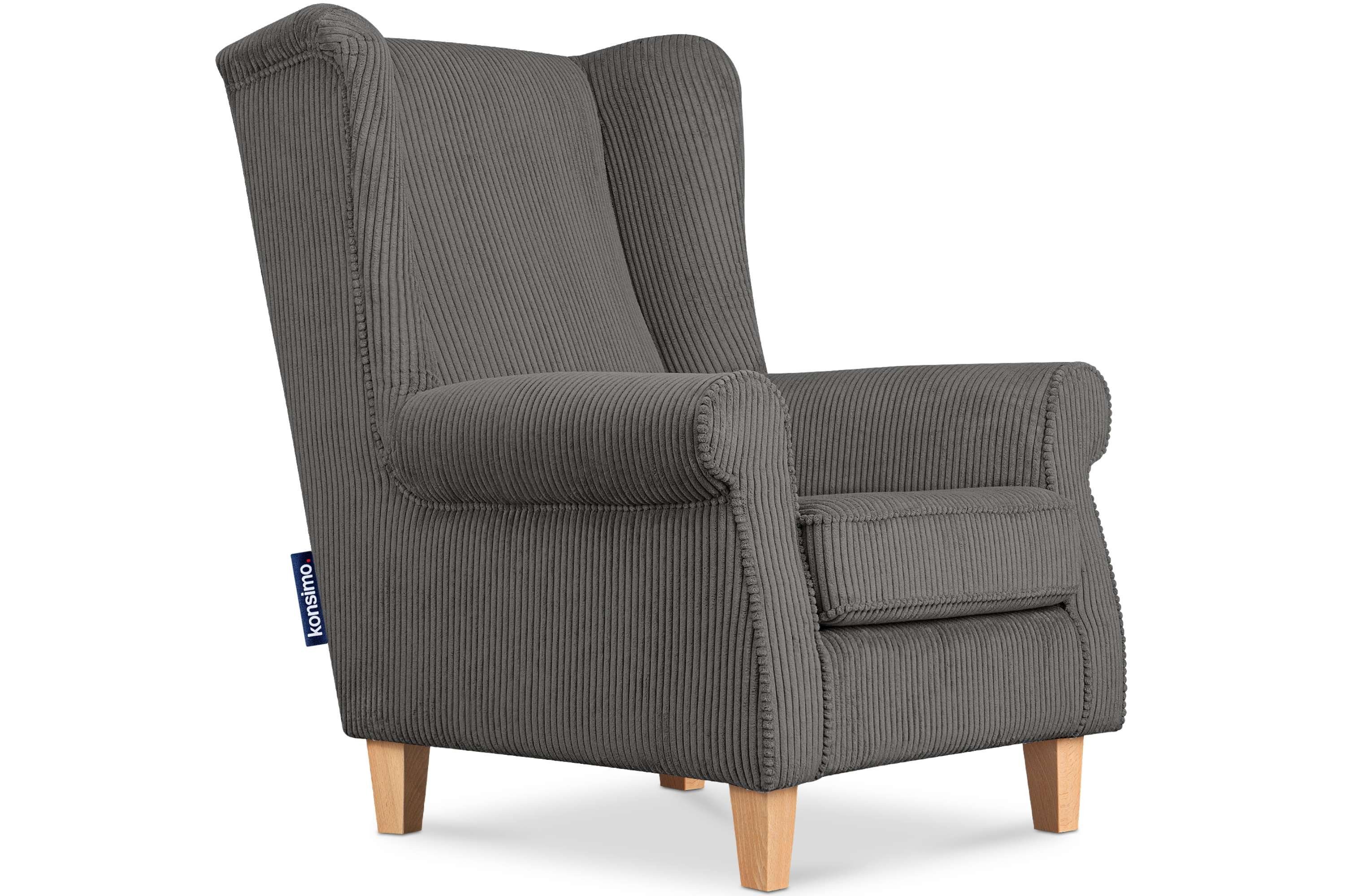 KONSIMO® Ohrensessel MILES Gepolsterter Sessel, mit Armlehnen, Massivholzbeine