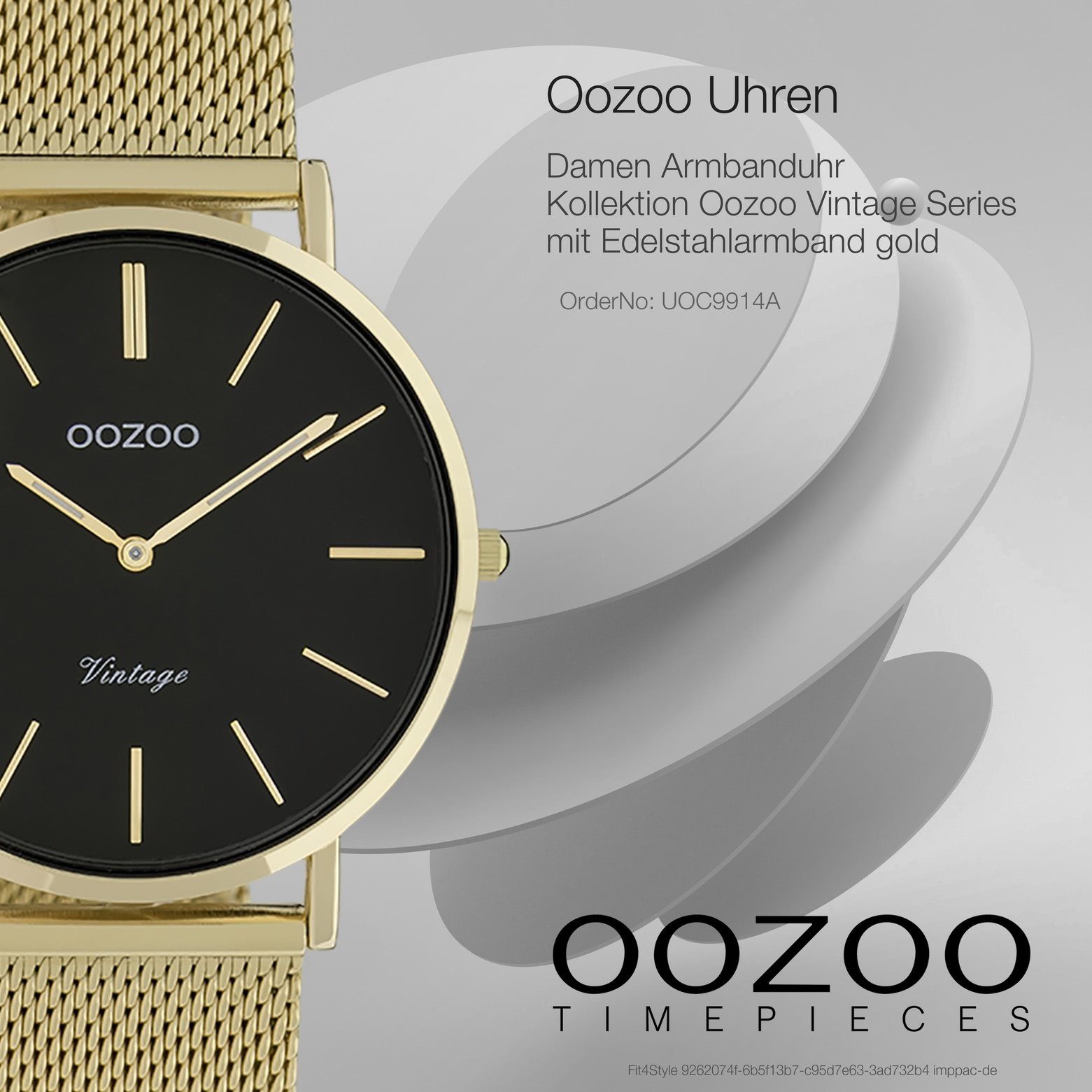 Edelstahlarmband, 36mm) Damenuhr gold Quarzuhr Analog, (ca. Armbanduhr Damen OOZOO Fashion-Style Oozoo rund, mittel
