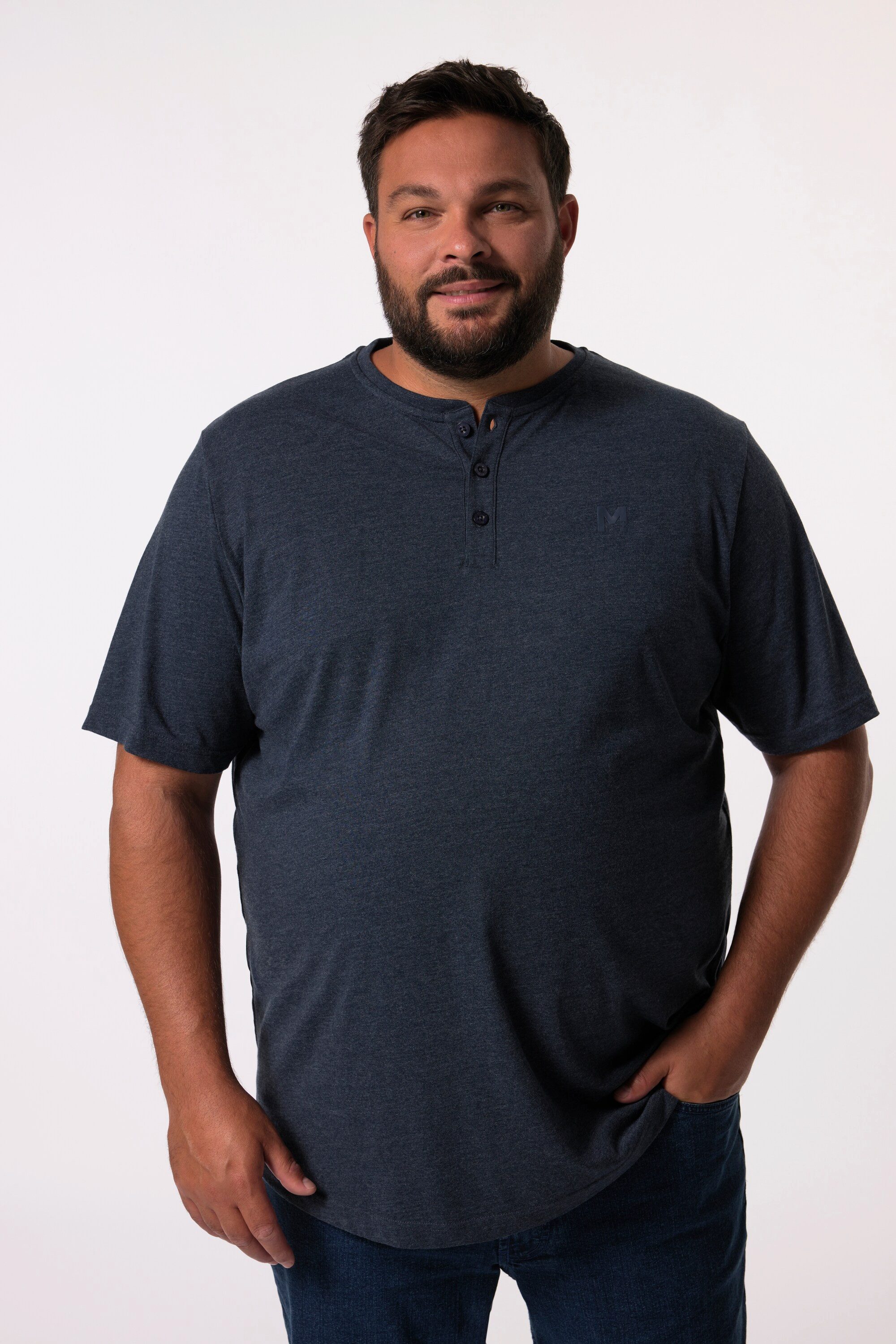 Men Plus T-Shirt Henley Basic Halbarm Rundhals günstig online kaufen