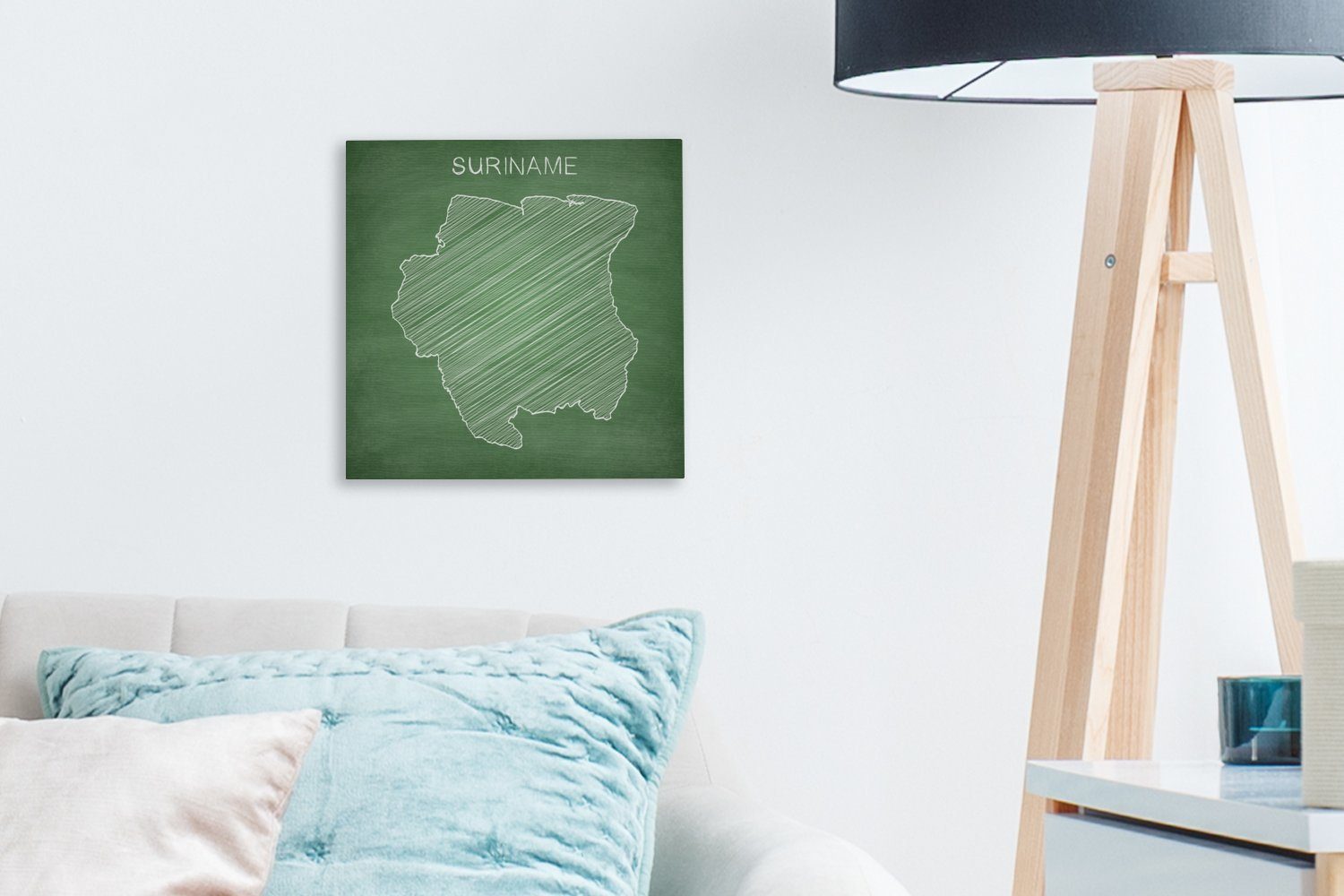 OneMillionCanvasses® Leinwandbild Illustration einer Karte Wandtafel, grünen Wohnzimmer Bilder auf St), Schlafzimmer Leinwand für Suriname einer (1 von