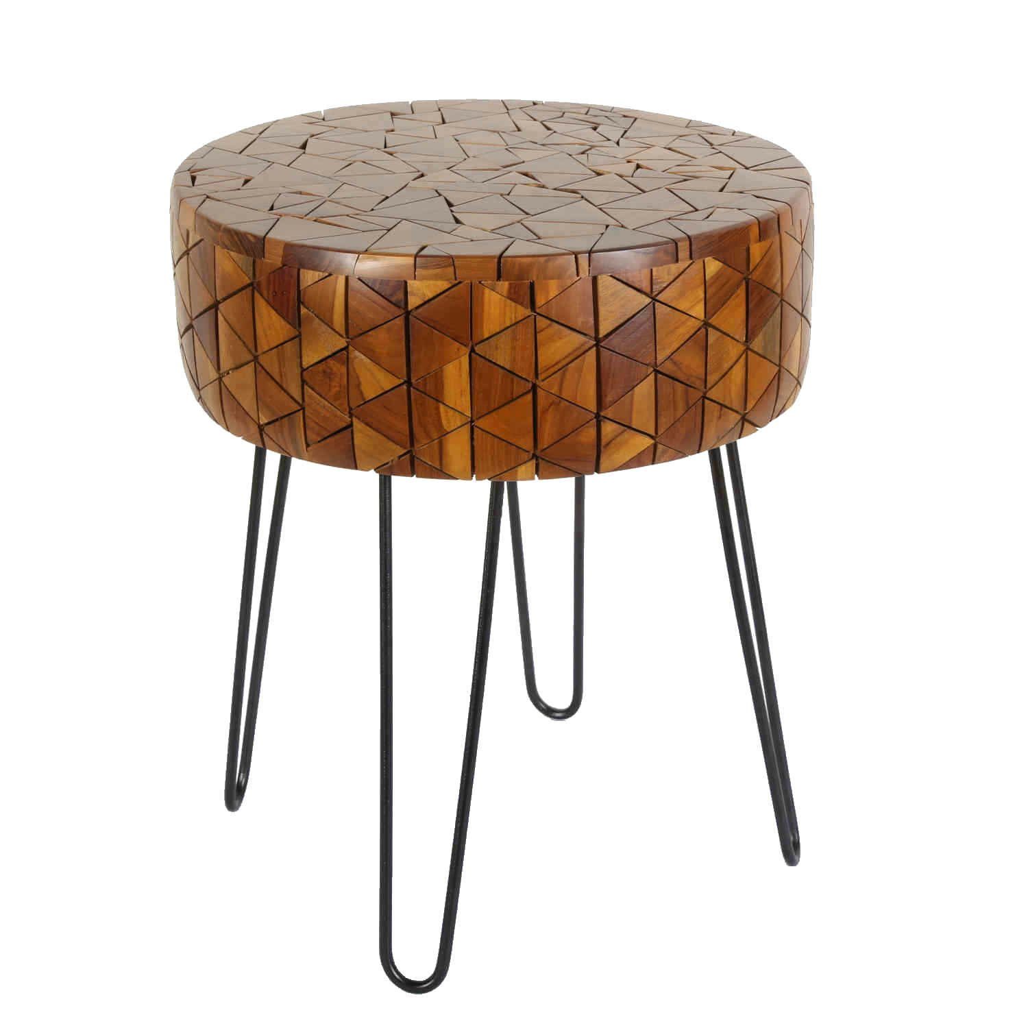 Casa Moro Beistelltisch Stylischer Couchtisch Sophie Ø 47cm rund aus Massiv Teak-Holz (Mosaik Sofatisch), Kunsthandwerk, Jeder Tisch ist ein Unikat