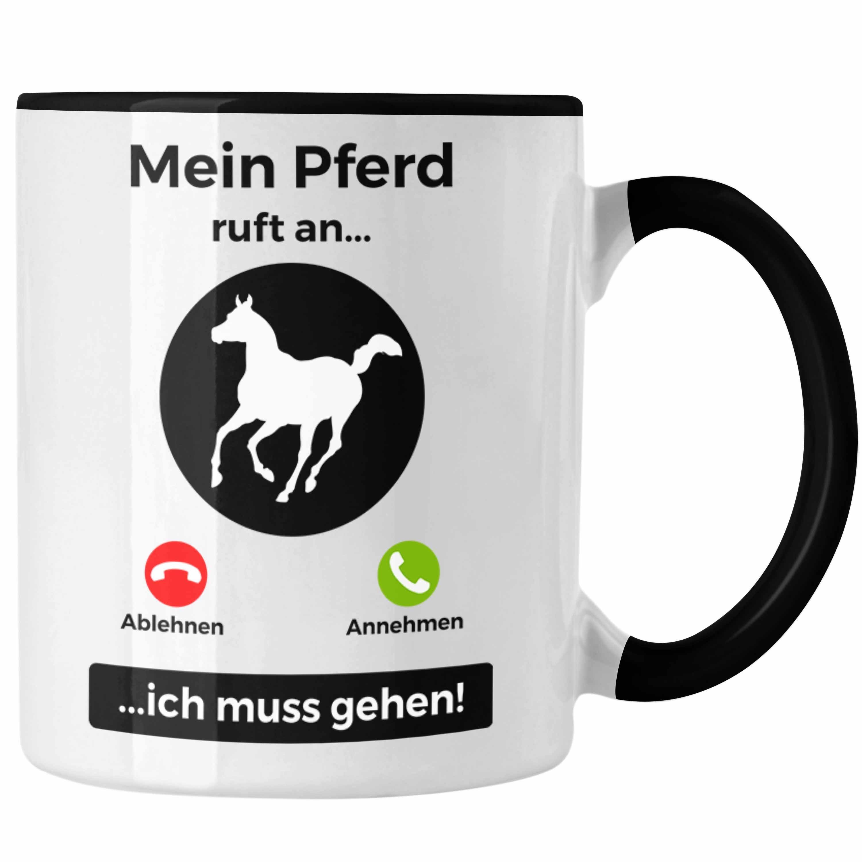 Trendation Tasse Trendation - Pferde Tasse Geschenk Mädchen Reiten Geschenke Pferd Kaffeetasse für Reiterin Pferdeflüsterer Erwachsene Spruch Schwarz