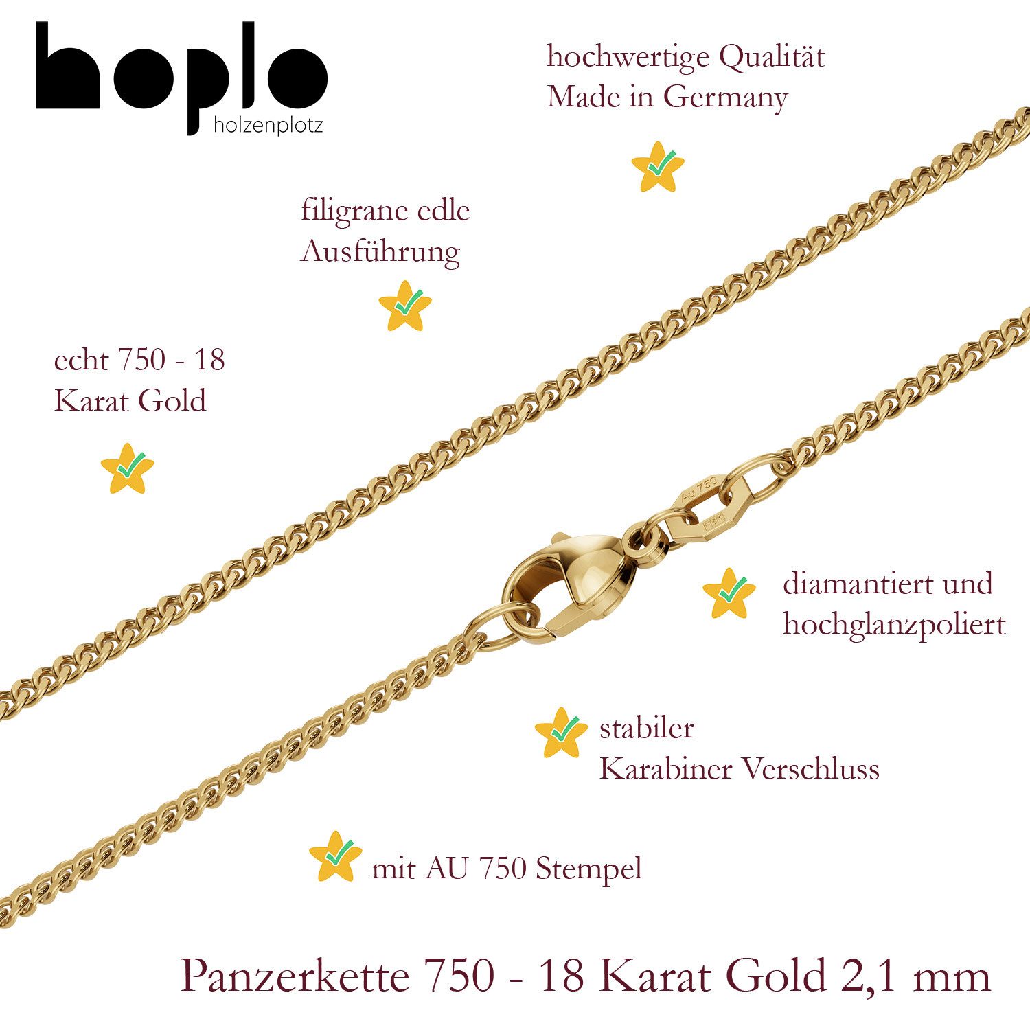 HOPLO Panzerkette Goldkette Panzerkette Länge 38cm - Breite 2.1mm - 750-18 günstig online kaufen