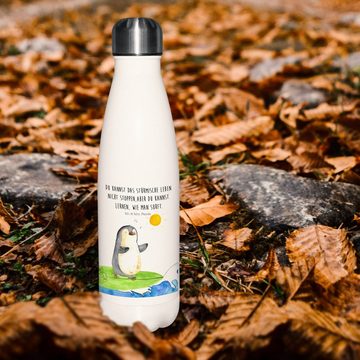 Mr. & Mrs. Panda Thermoflasche Pinguin Surfer - Weiß - Geschenk, Thermos, optimistisch, Trinkflasche, Motivierende Sprüche