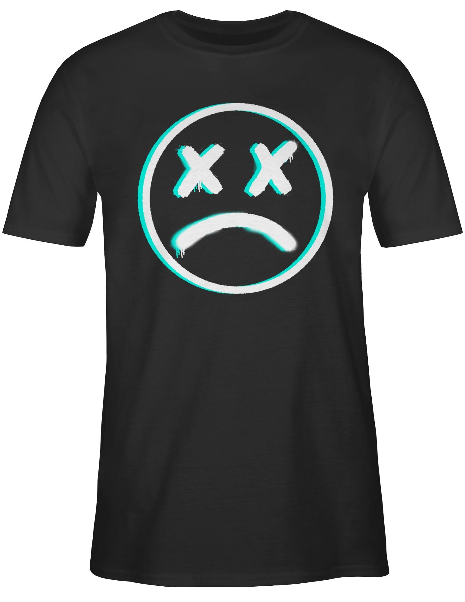 Shirtracer T-Shirt Trauriges Glitch Smiley - - Nerd 02 Geschenke Herren Premium geekshirt Schwarz Face T-Shirt