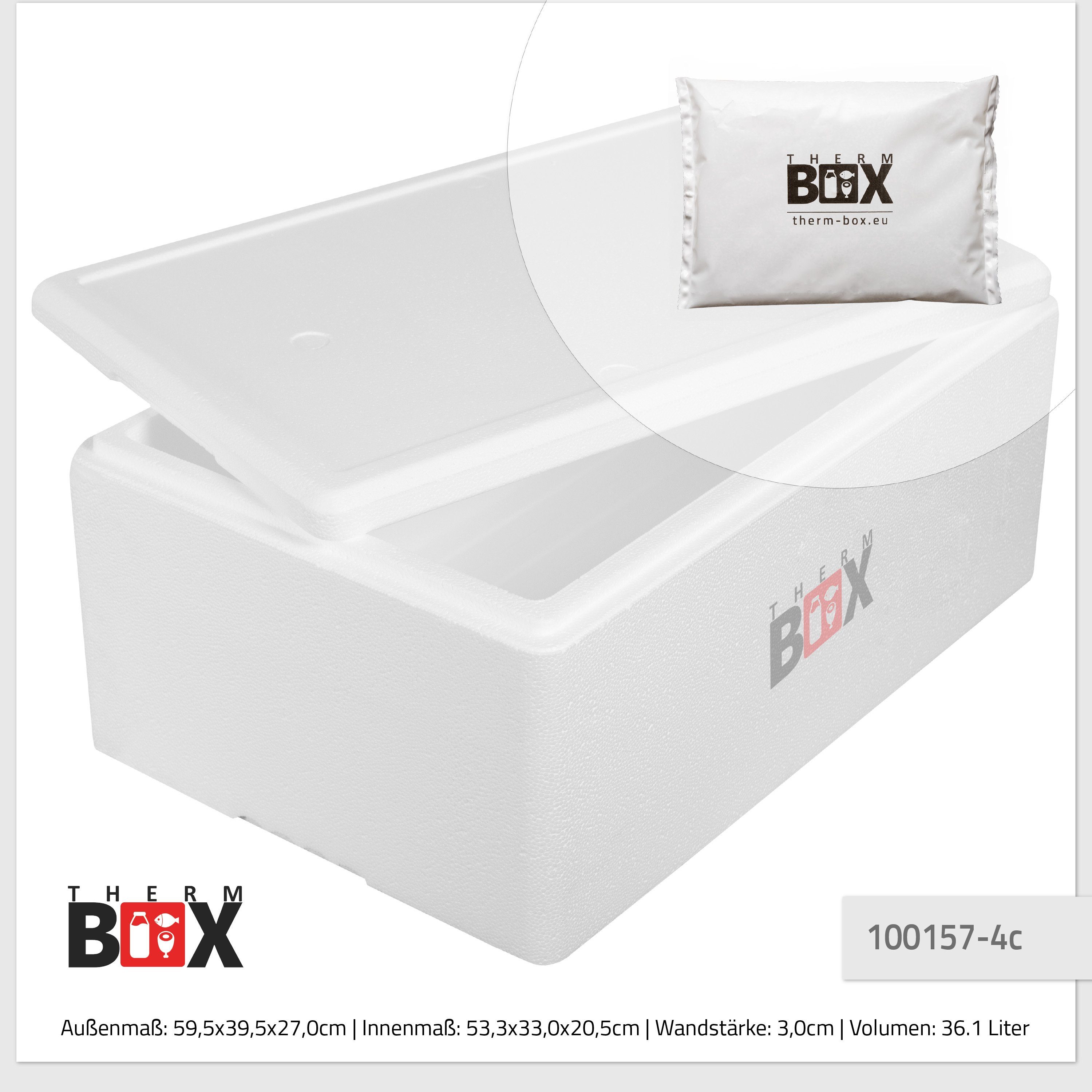 THERM-BOX Thermobehälter Styroporbox Kühlkissen, Styropor-Verdichtet, mit 53x33x20cm Kühlbox (0-tlg., Innen: 36W Transportbox Kühlkissen), mit Thermbehälter Thermbox Kühlakku 4 36,74L