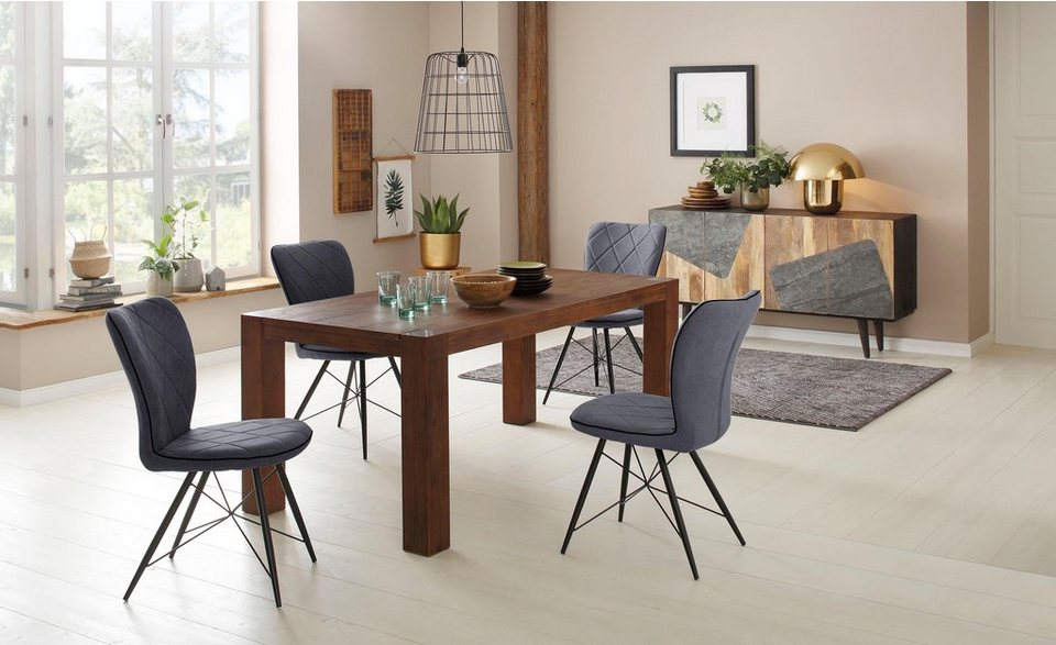 Home affaire Essgruppe Gimbi, (Set, 5-tlg), bestehend aus 1 Esstisch aus  Holz und 4 Stühlen mit Webstoff Bezug