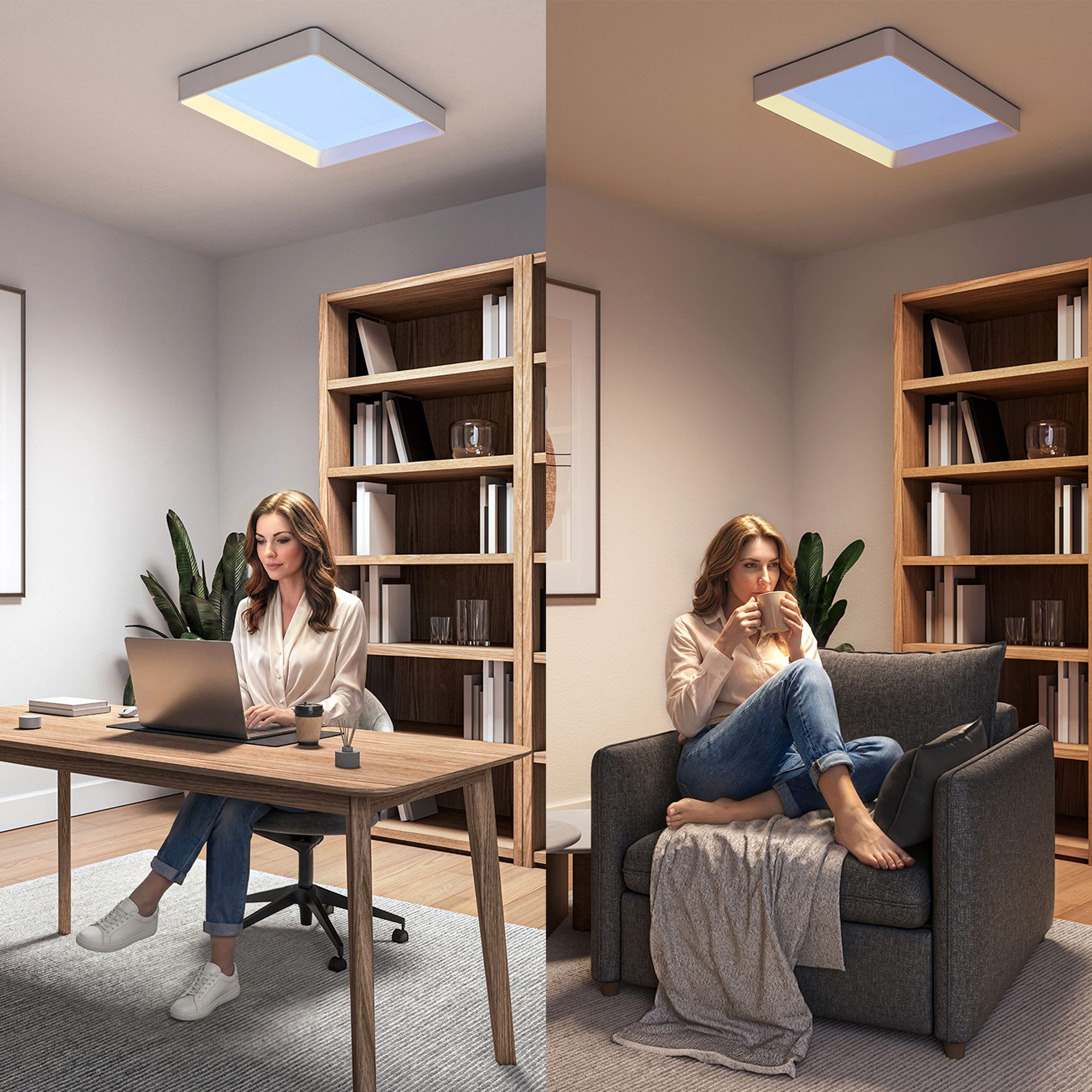 Philips LED Deckenleuchte Skylight VitaUp LED Panel mit Tageslichtsimulation, IP44, Abschaltautomatik, CCT - über Fernbedienung, Dimmfunktion, Ein-/Ausschalter, Farbsteuerung, Farbwechsel, Fernbedienung, Infrarot inkl., Memoryfunktion, Softlichtstart, dimmbar über Fernbedienung, mehrere Helligkeitsstufen, LED fest integriert, Tageslichtweiß, unterstützt Vitamin-D-Produktion, BioUp, inkl. Fernbedienung
