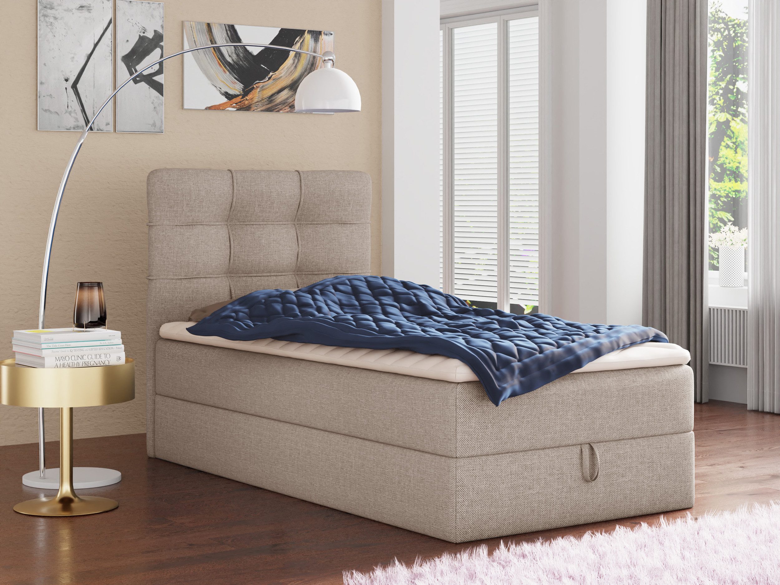 Sofnet Boxbett Best Mini (mit Bettkasten, Bonell-Matratze und Topper), Einzelbett, Polsterbett mit Kopfteil, Boxspringbett, Kinderbett