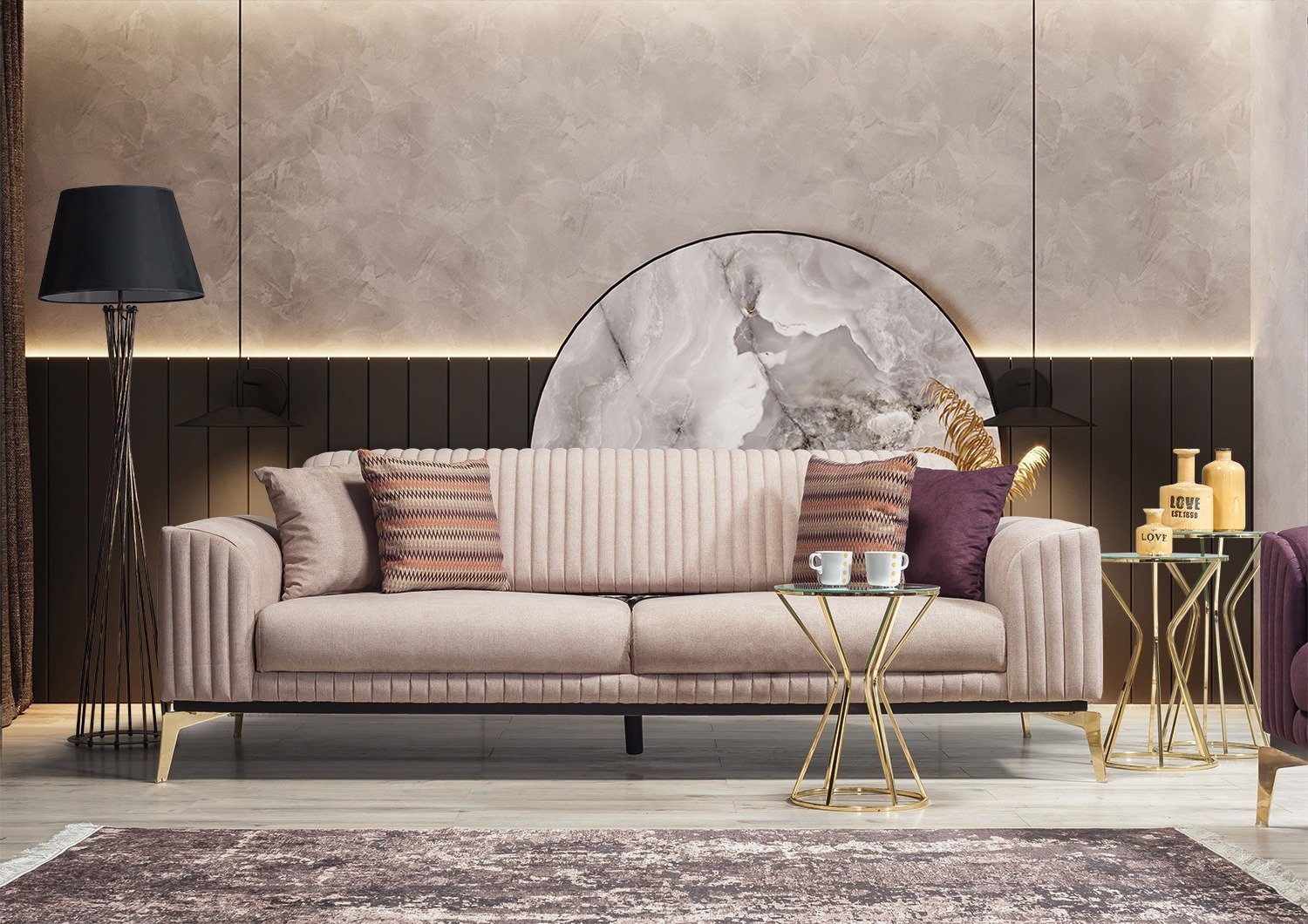 Elfenbein Luxus-Microfaser in Made Leaf, 2-Sitzer, (100% Turkey, Polyester) Villa 1 Quality Stk. Möbel Sofa