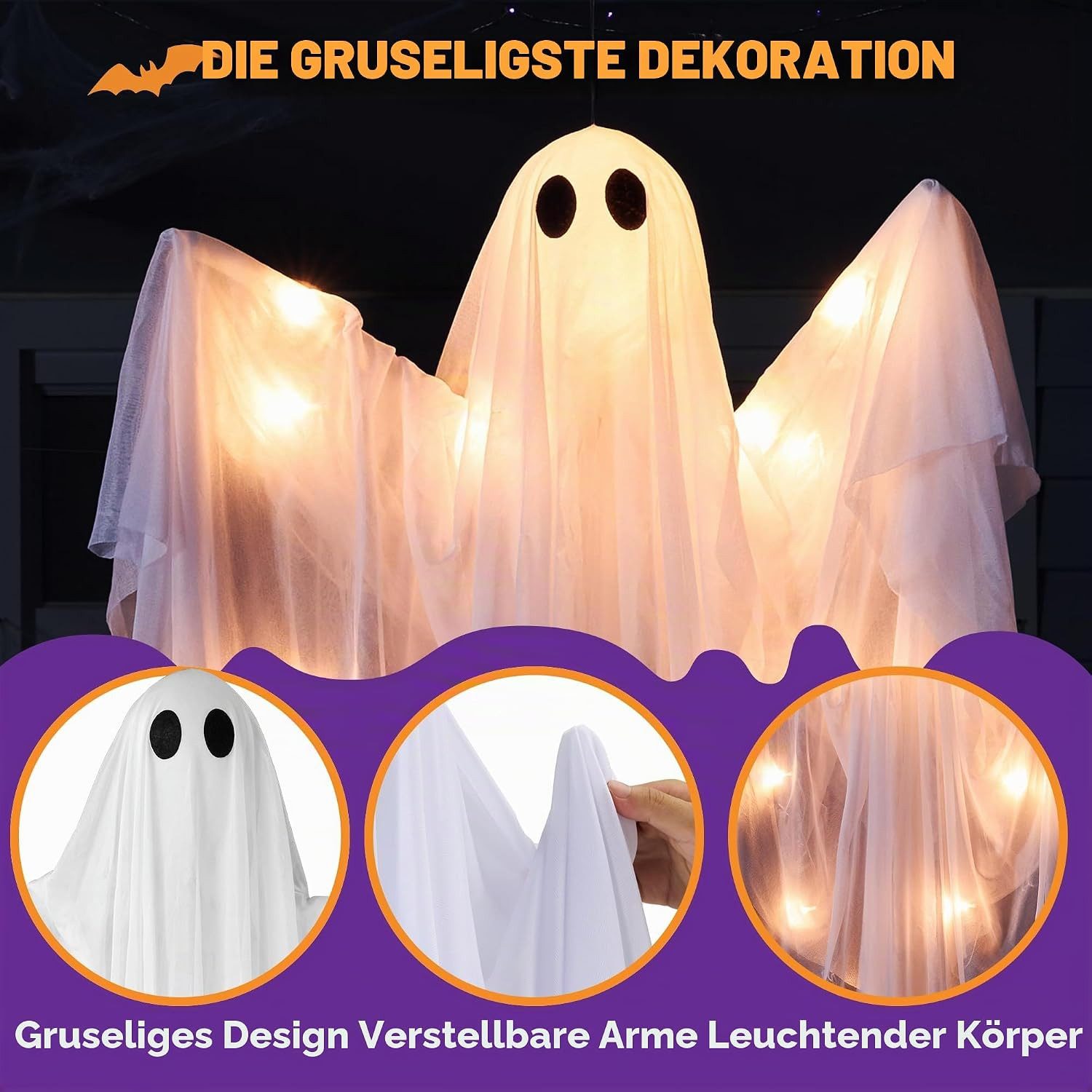 JOYIN Dekofigur JOYIN Halloween Hexenpfähle Gartendeko mit bunten leuchtenden Köpfen – Bild 2 von 5