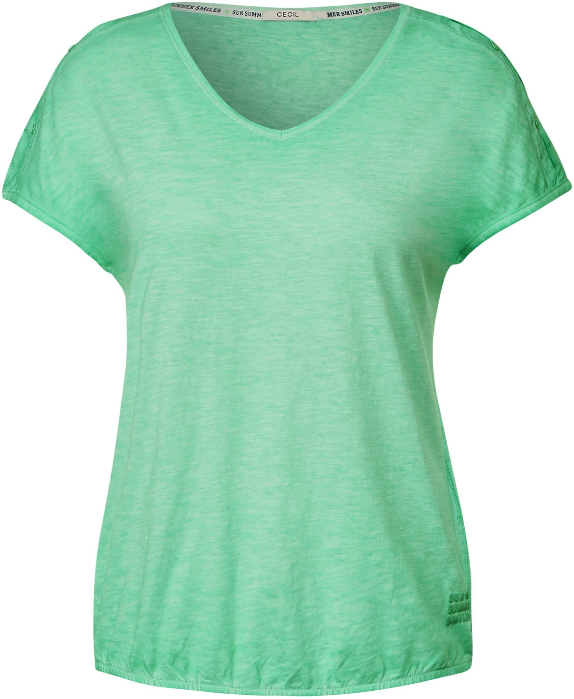 Cecil T-Shirt fresh an den Cut-Outs Schultern green mit