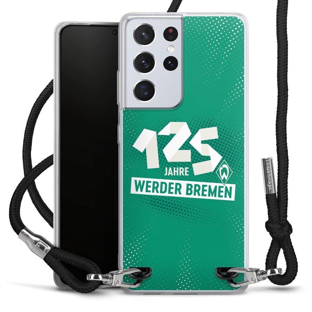 DeinDesign Handyhülle 125 Jahre Werder Bremen Offizielles Lizenzprodukt, Samsung Galaxy S21 Ultra 5G Handykette Hülle mit Band Cover mit Kette