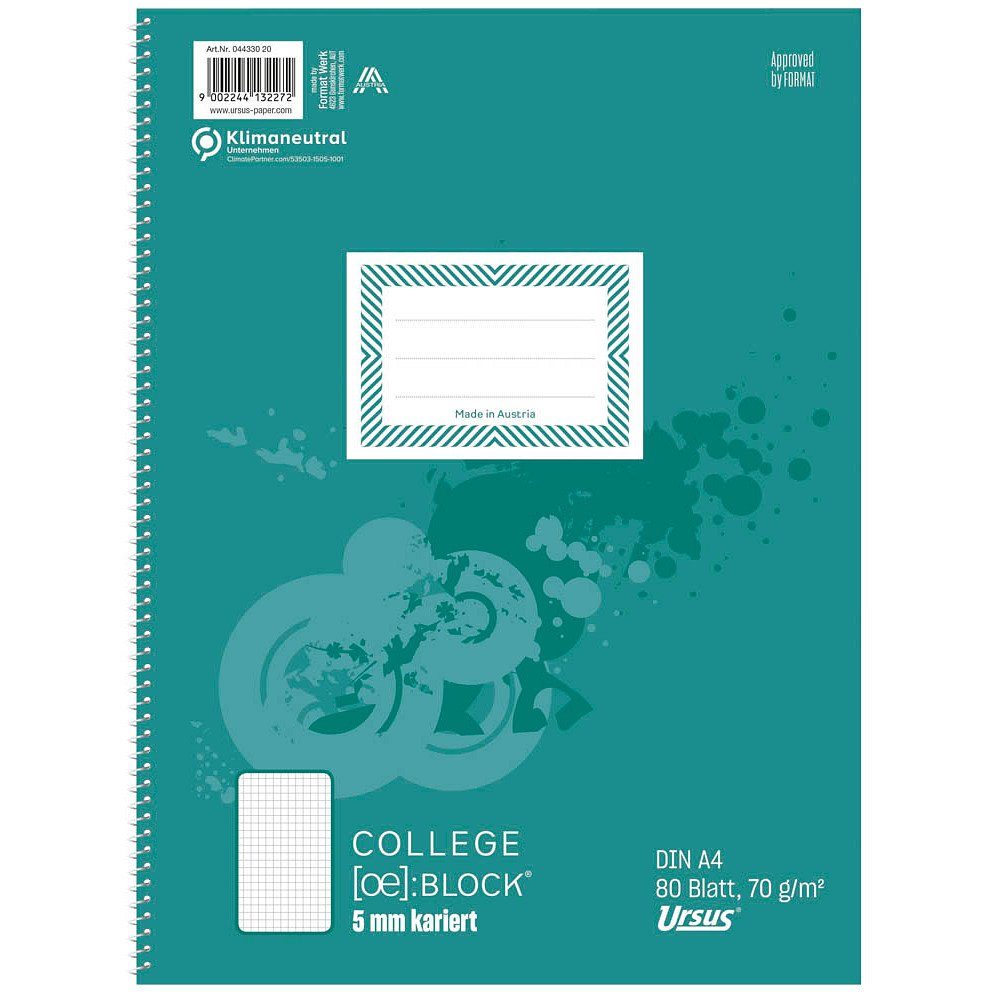 URSUS Collegeblock 10 Collegeblöcke URSUS kariert Innenrand & Lochung DIN A5