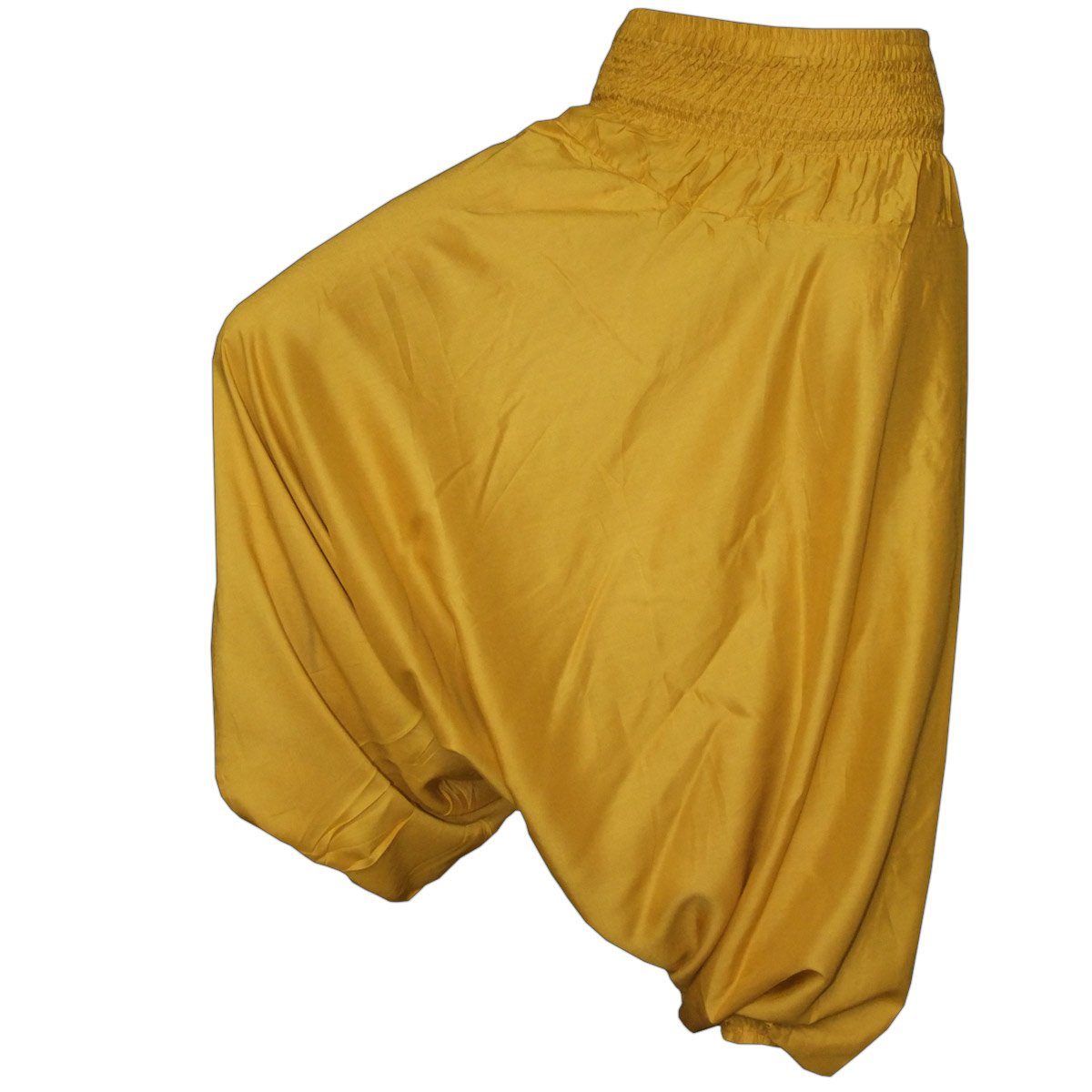 natürlicher einfarbig Relaxhose golden Aladinhose Viskose Pluderhose für PANASIAM Haremshose Freizeithose bequeme Pumphose aus 100% Damen