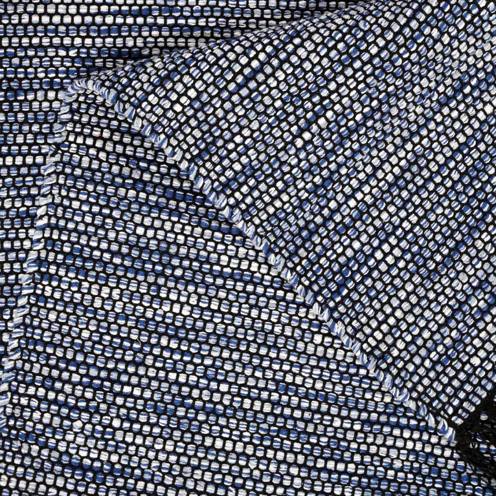 Wollteppich Handwebteppich Borkum Küche gewebt Baumwolle, Wohnzimmer blau TaraCarpet, 100% 5 Höhe: nachhaltig Baumwolle mm, rechteckig, cm modern 080x150