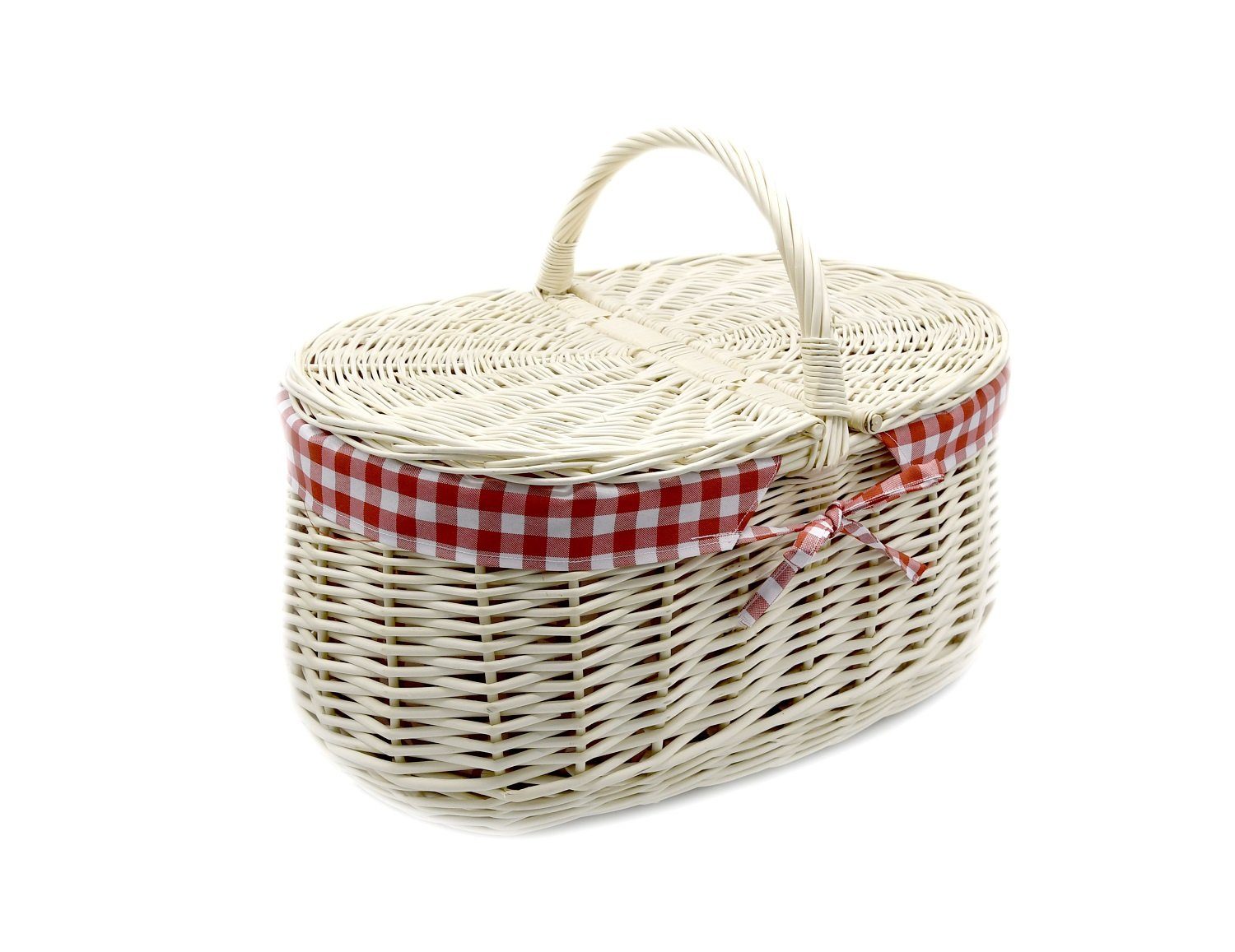 Stoffeinlage MyBer® aus mit geflochten Picknickkorb weiß 2 Deckeln mit Korb Stabiler Tragekorb Einkaufskorb Weide