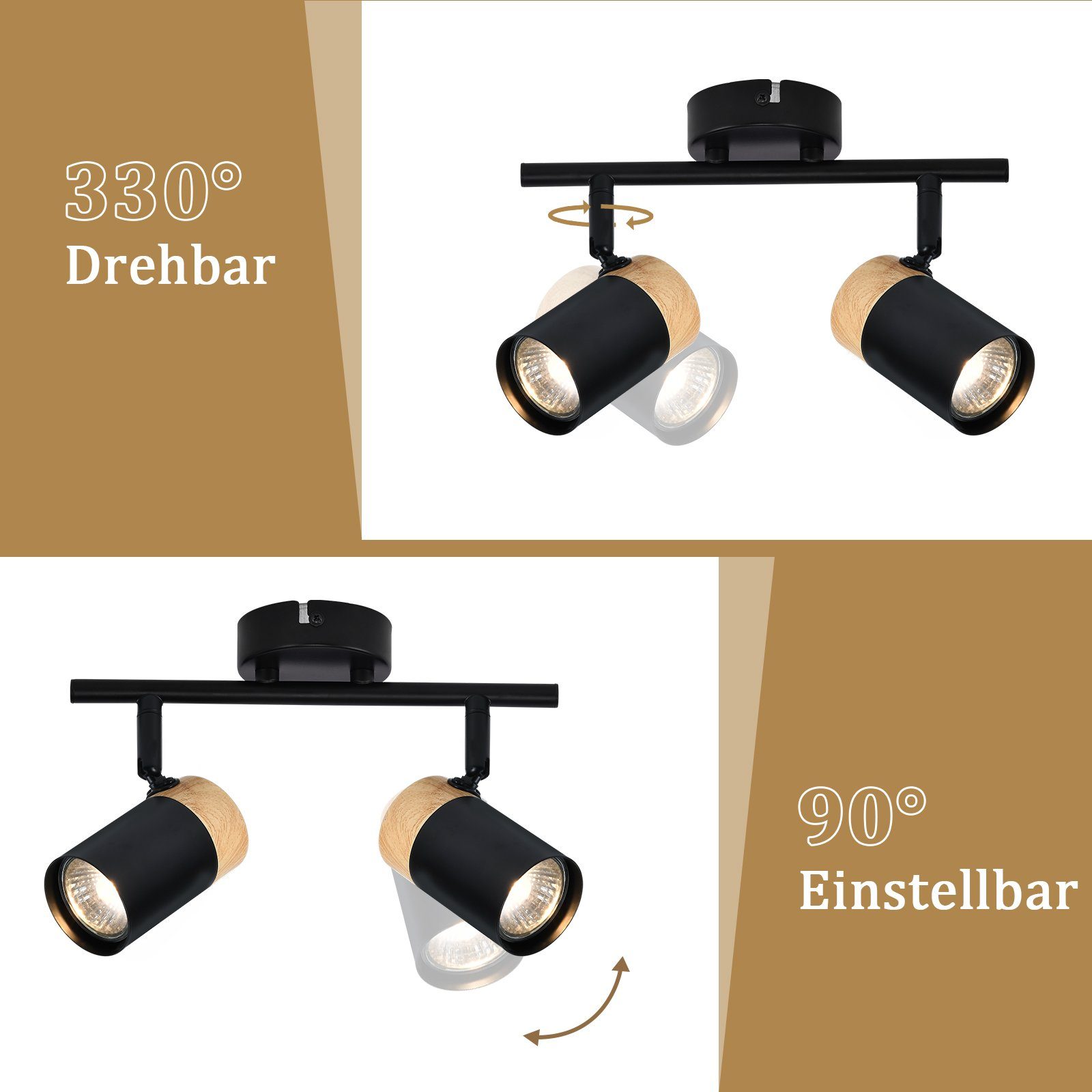 Nettlife Deckenstrahler 2/3/4 Flammig Holz GU10 Deckenlampe Schwarz, Schwen günstig online kaufen