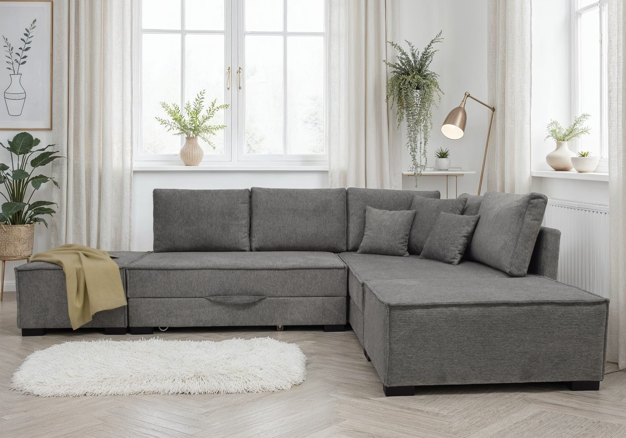 Home affaire Ecksofa Night & Day L-Form, B: 316 cm mit Dauer-Schlaffunktion 180x200 cm, Set: Sofa & Hocker, Bettfunktion, Bettkasten & Kissen, Boxspringbett