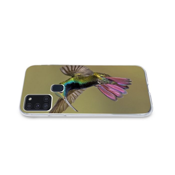 MuchoWow Handyhülle Kolibri - Grün - Lila Handyhülle Samsung Galaxy A21s Smartphone-Bumper Print Handy AR12293