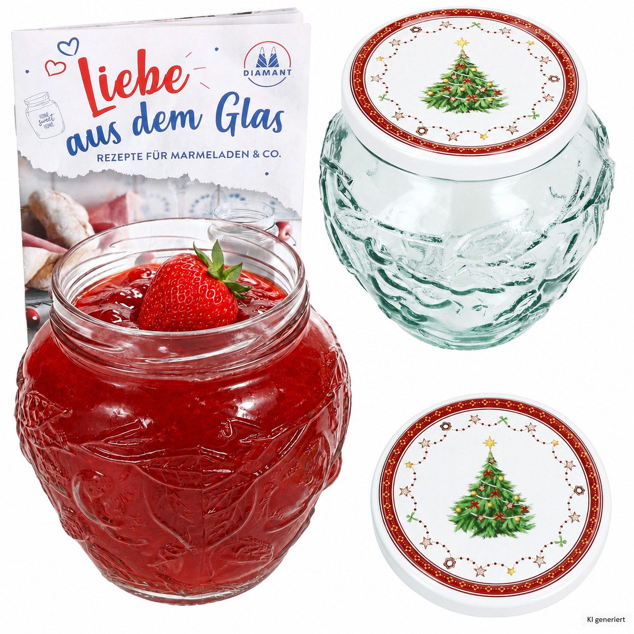 MamboCat Einmachglas 2er Set Frutta Vaso Marmeladenglas 580ml Weihnachtstraum Deckel Heft, Glas