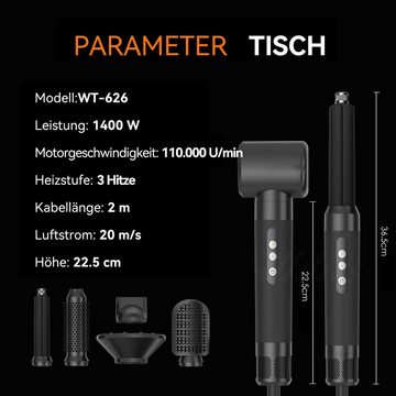 Welikera Lockenstyler 7 IN 1 Warmluftbürste,110000 RPM Ionen Haartrockner mit 3 Temperatur