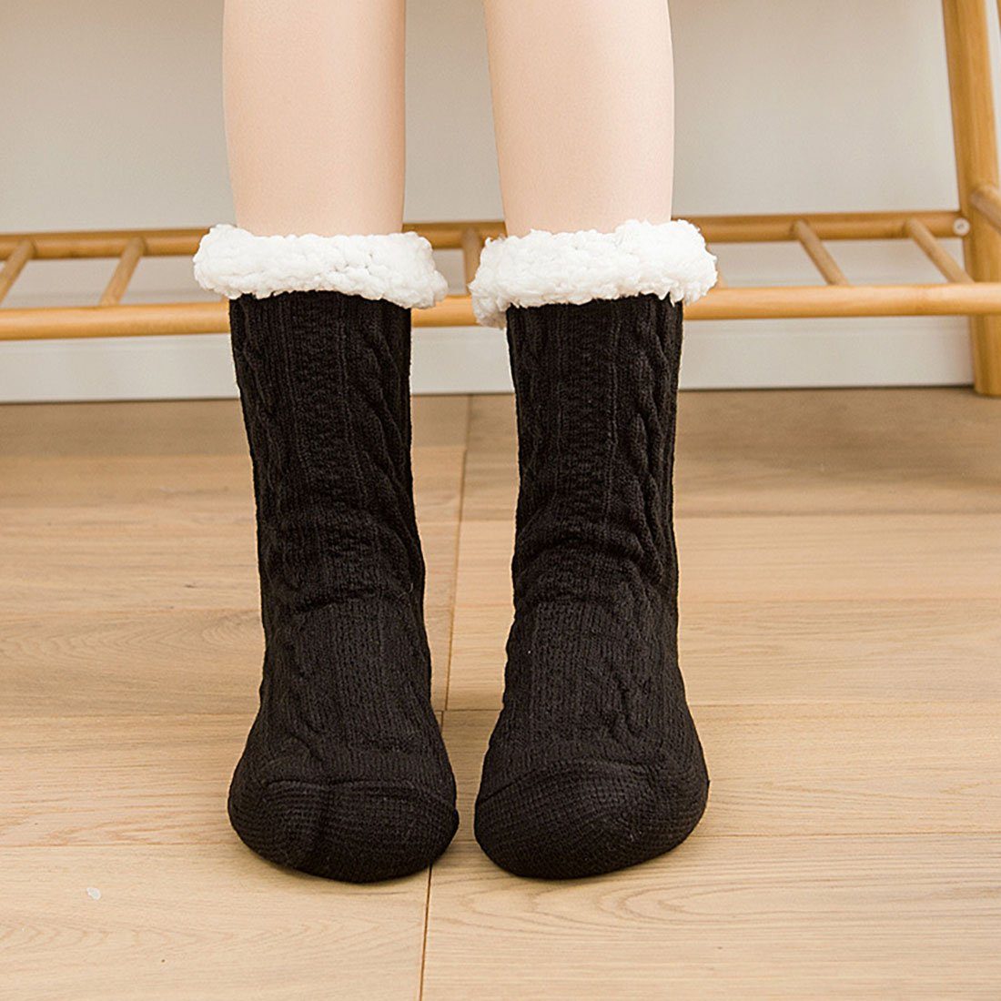 Hausschuhe Damen Socken Winter Warme Dicke Schwarz CTGtree Socken