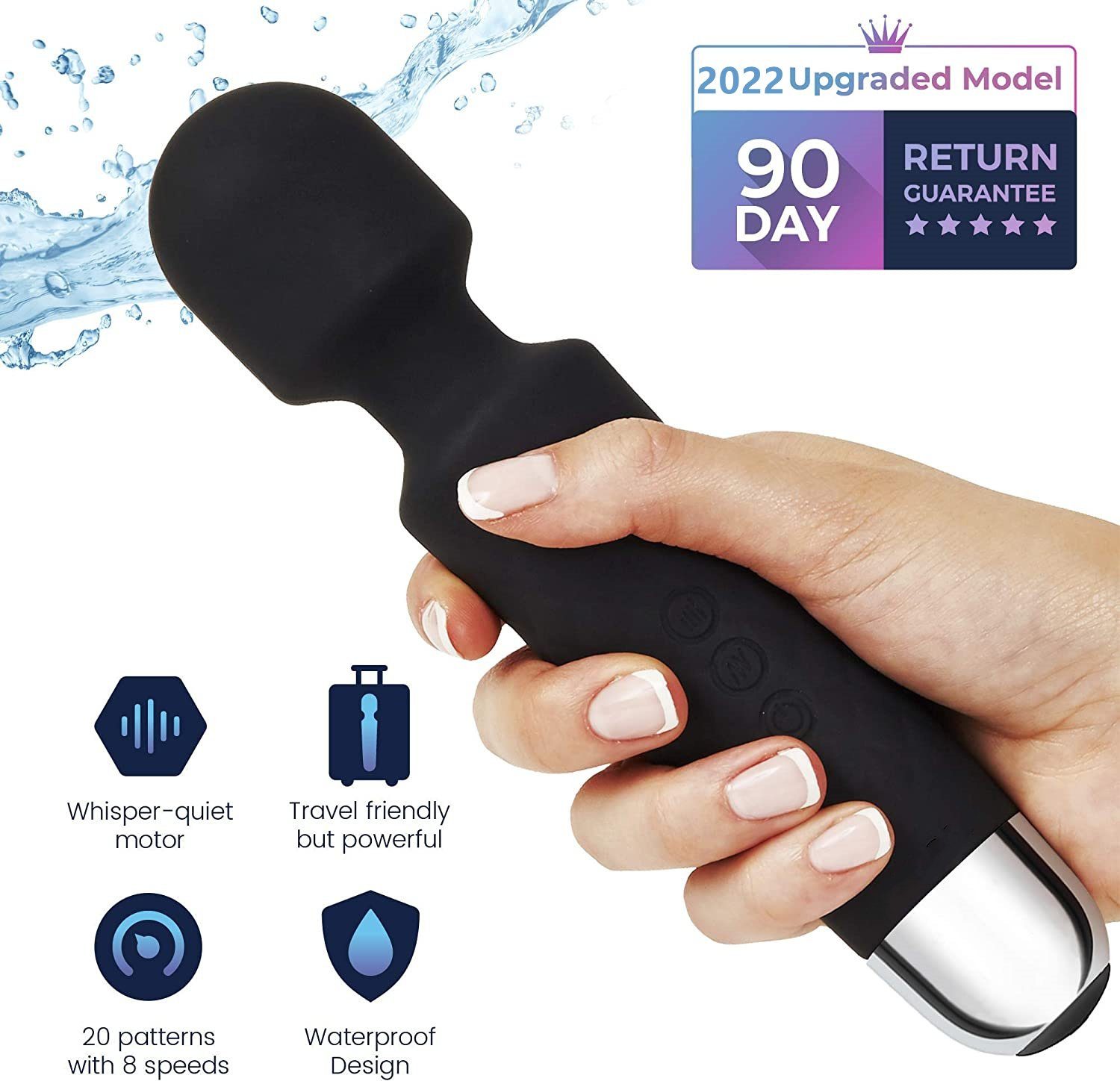 autolock Mini-Vibrator Kabelloser Vibrator,Leises und Starkes Massagegerät/Stressbefreier, Mit 20 Vibrationsmodel und 8 Geschwindigkeit Schwarz