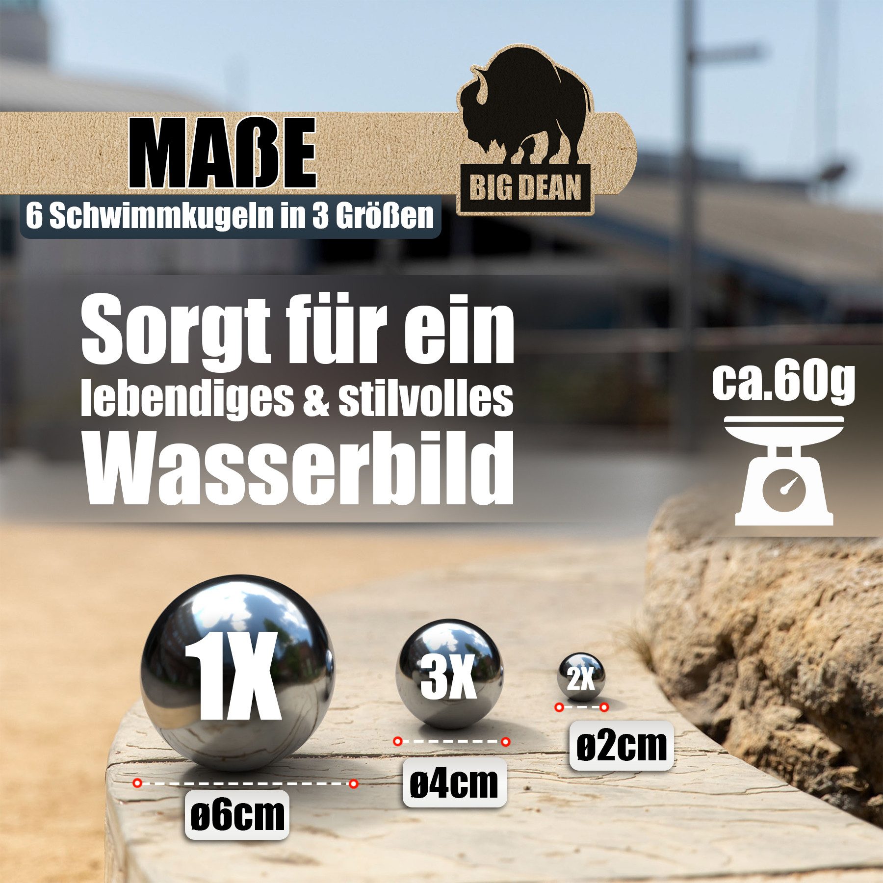 BigDean Dekokugel Schwimmkugeln Silber - Teichkugeln 6er Set aus Edelstahl Gartendeko (Set, 6 St., Kugeln), Rostfreier Edelstahl, Schwimmfähig, Witterungsbeständig