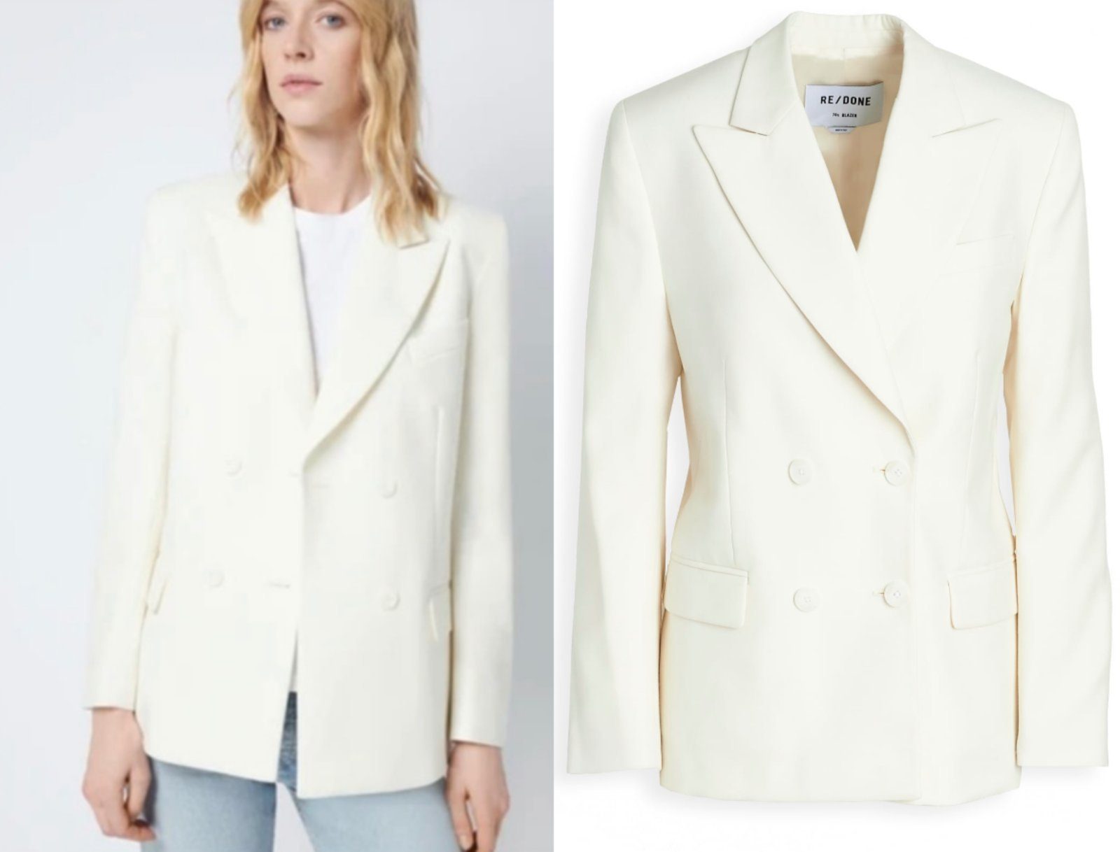 RedOne Jackenblazer RE/DONE 70S Double Breasted Blazer Virgin Wool Offwhite Retro Jacke Sa