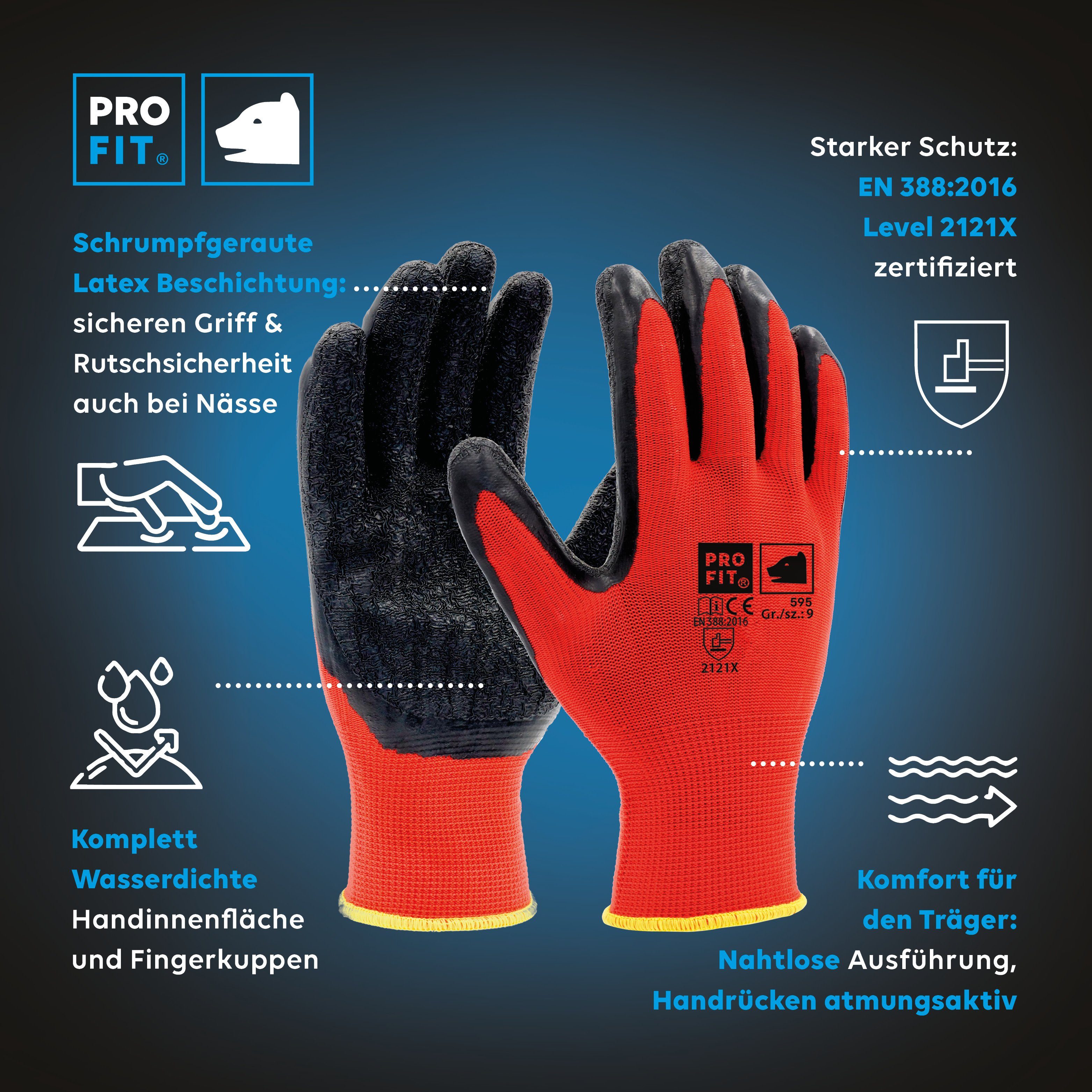 by FIT PRO Wasserdichte Mechaniker-Handschuhe Fitzner Paar) (12, Handinnenfläche Latex-Feinstrickhandschuh,