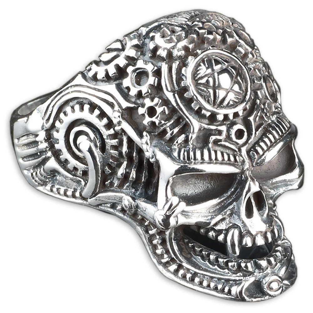 Silberring Totenkopf Ring Skull Vampir Pentagramm Cyborg Daumenring