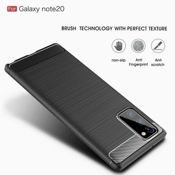 König Design Handyhülle Samsung Galaxy Note 20, Samsung Galaxy Note 20 Handyhülle Carbon Optik Backcover Grau