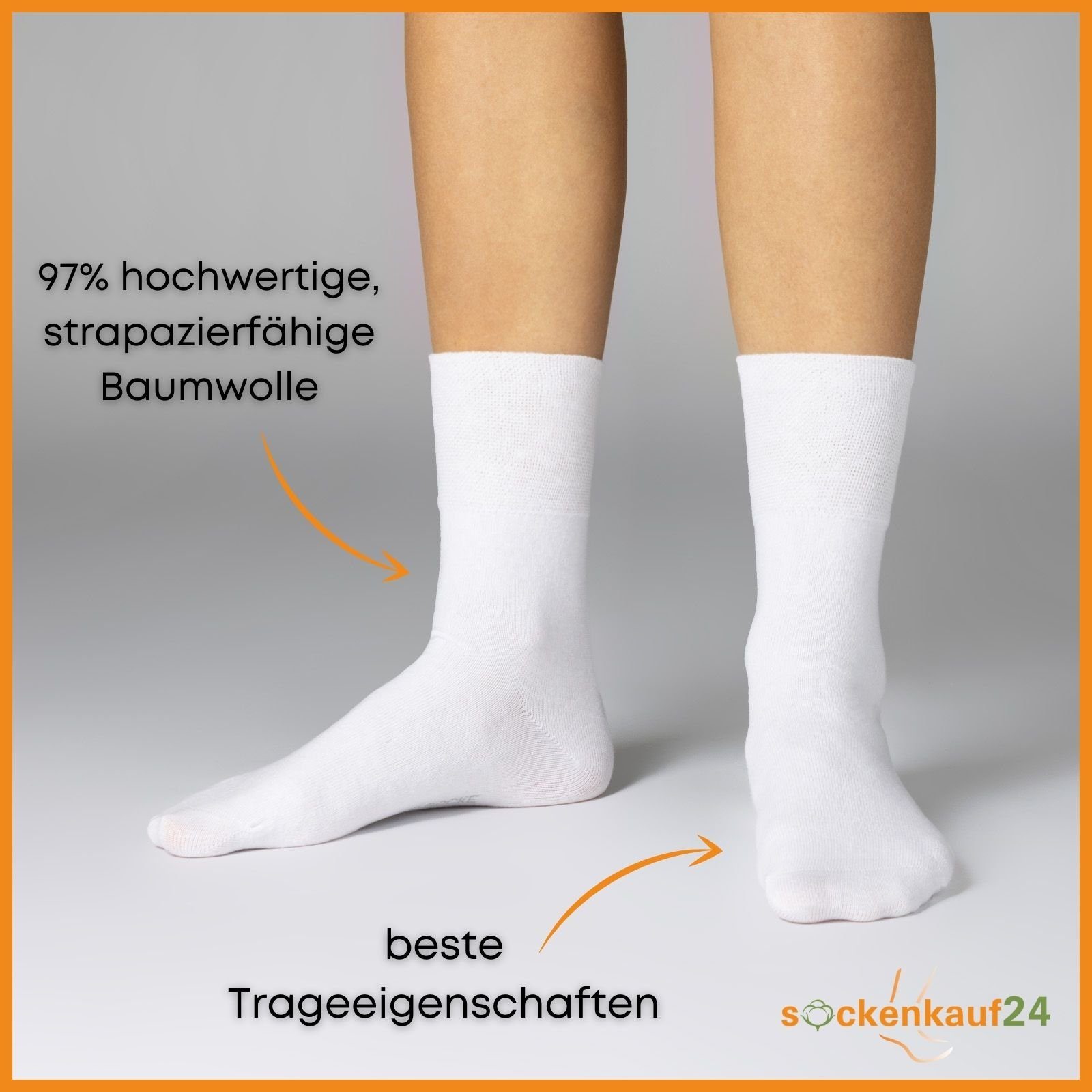 Naht Damen WP ohne Socken Diabetiker sockenkauf24 & geeignet Weiß Herren und 6 Gummibund Gesundheitssocken Paar ohne