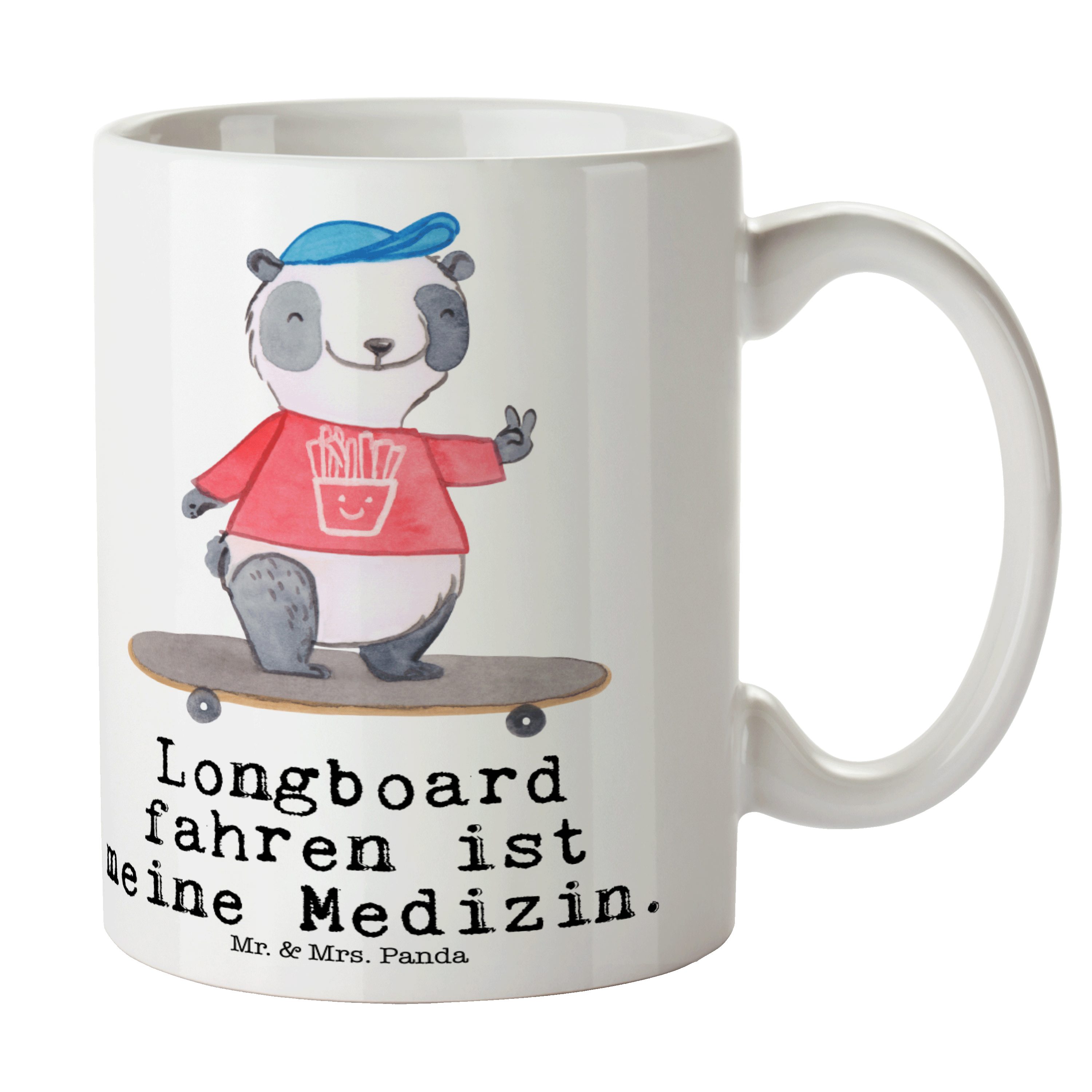 Mr. & Mrs. Panda Tasse Panda Longboard fahren Medizin - Weiß - Geschenk, Auszeichnung, Tasse, Keramik