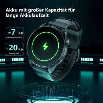 OKWISH Damen Herren Smart Watch Sportuhr Armbanduhr Fitness Uhr Uhren Tracker Smartwatch (1,43 Zoll) Sportuhr mit 100+ Sportmodi, Touchscreen, für iOS/Android, IP68 Wasserdicht, mit Anrufe Pulsmesser Schrittzähler Schlafmonitor Aktivitätstracker